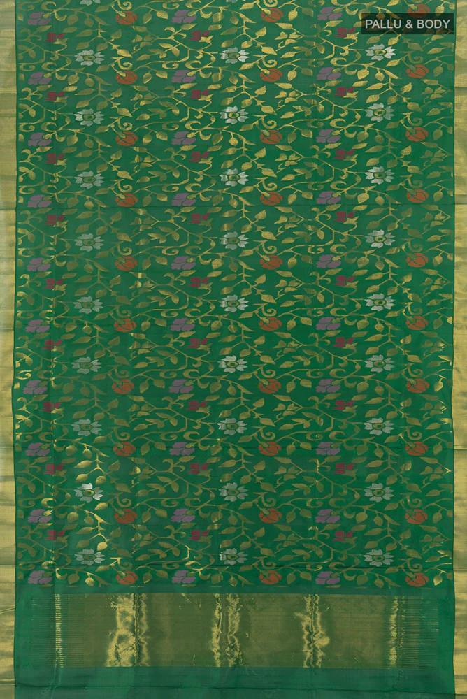 Pure Silk Pure Zari Green Uppada Saree - Image 5