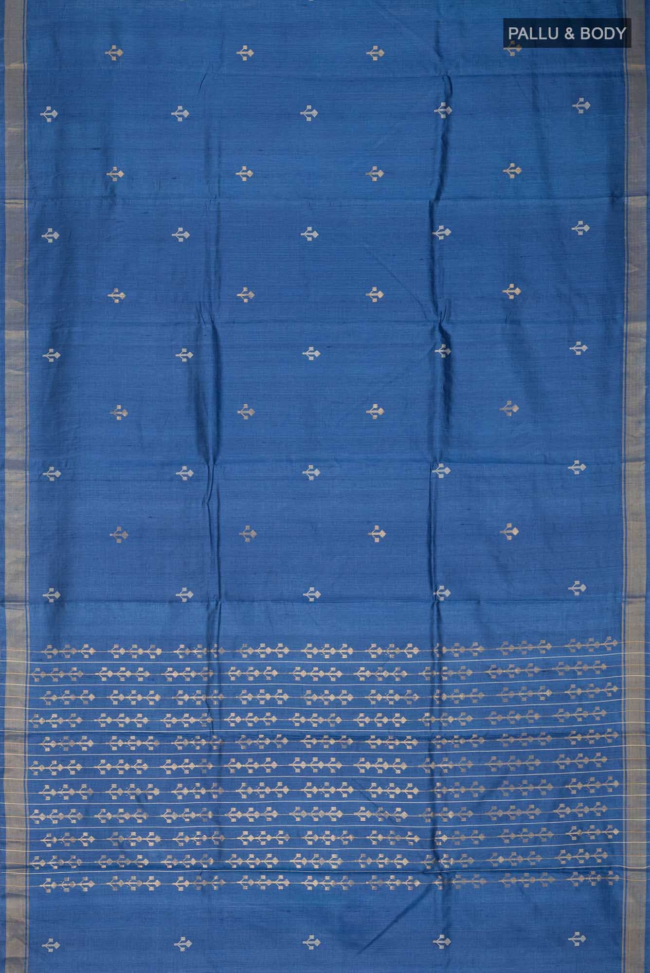 Breeze of Ease-Blue Bhagalpuri Tussar Silk Saree - Image 10