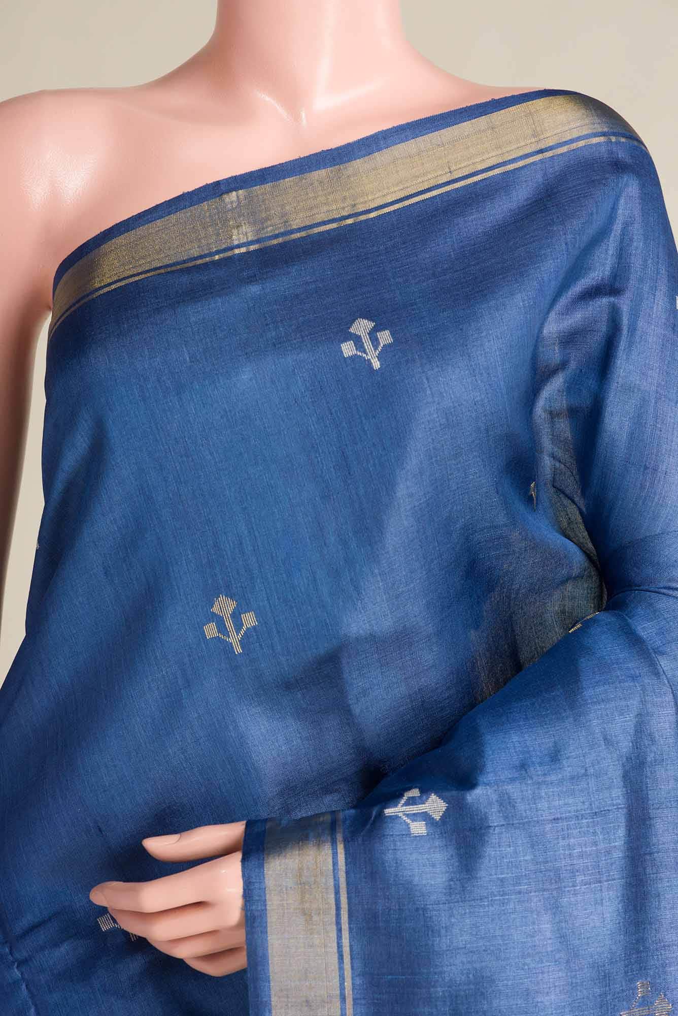 Breeze of Ease-Blue Bhagalpuri Tussar Silk Saree - Image 2