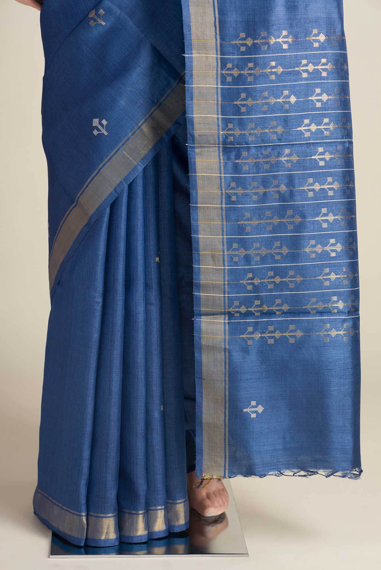 Breeze of Ease-Blue Bhagalpuri Tussar Silk Saree - Image 3