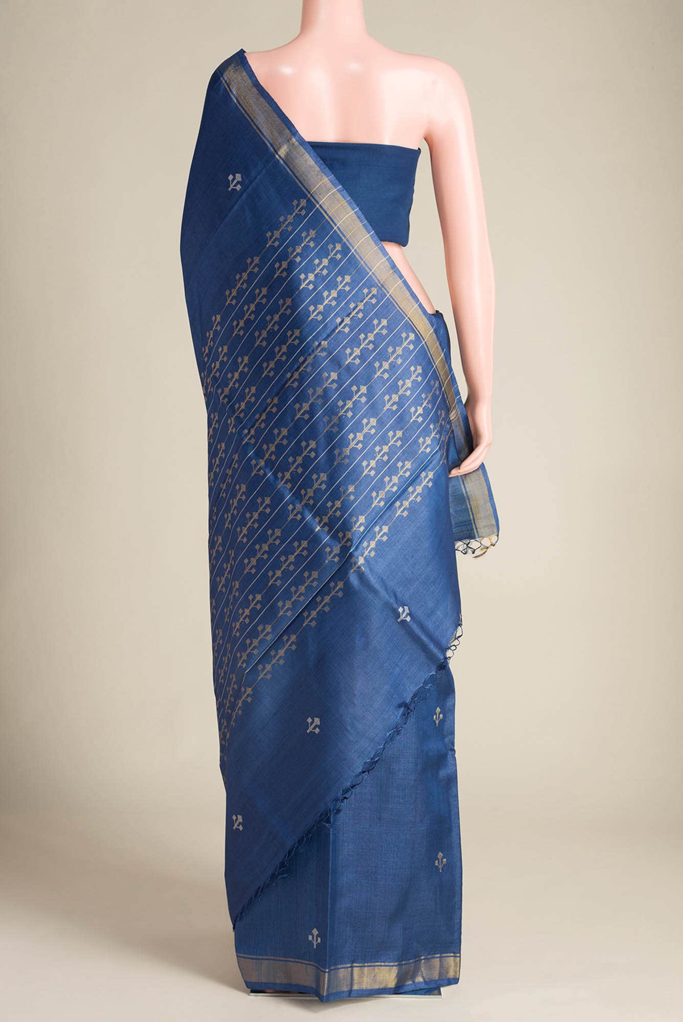 Breeze of Ease-Blue Bhagalpuri Tussar Silk Saree - Image 4