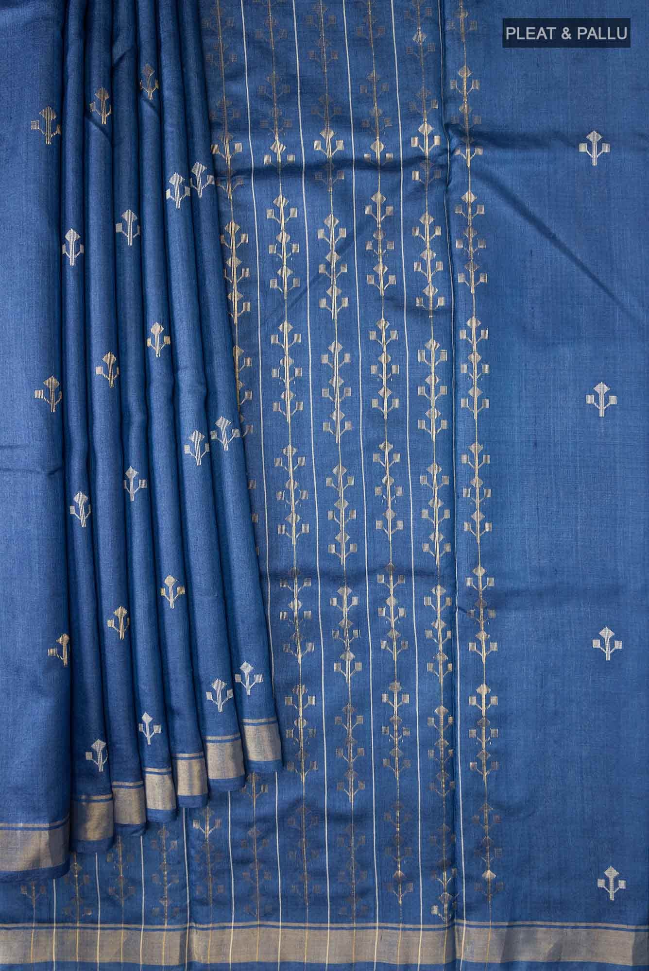Breeze of Ease-Blue Bhagalpuri Tussar Silk Saree - Image 6