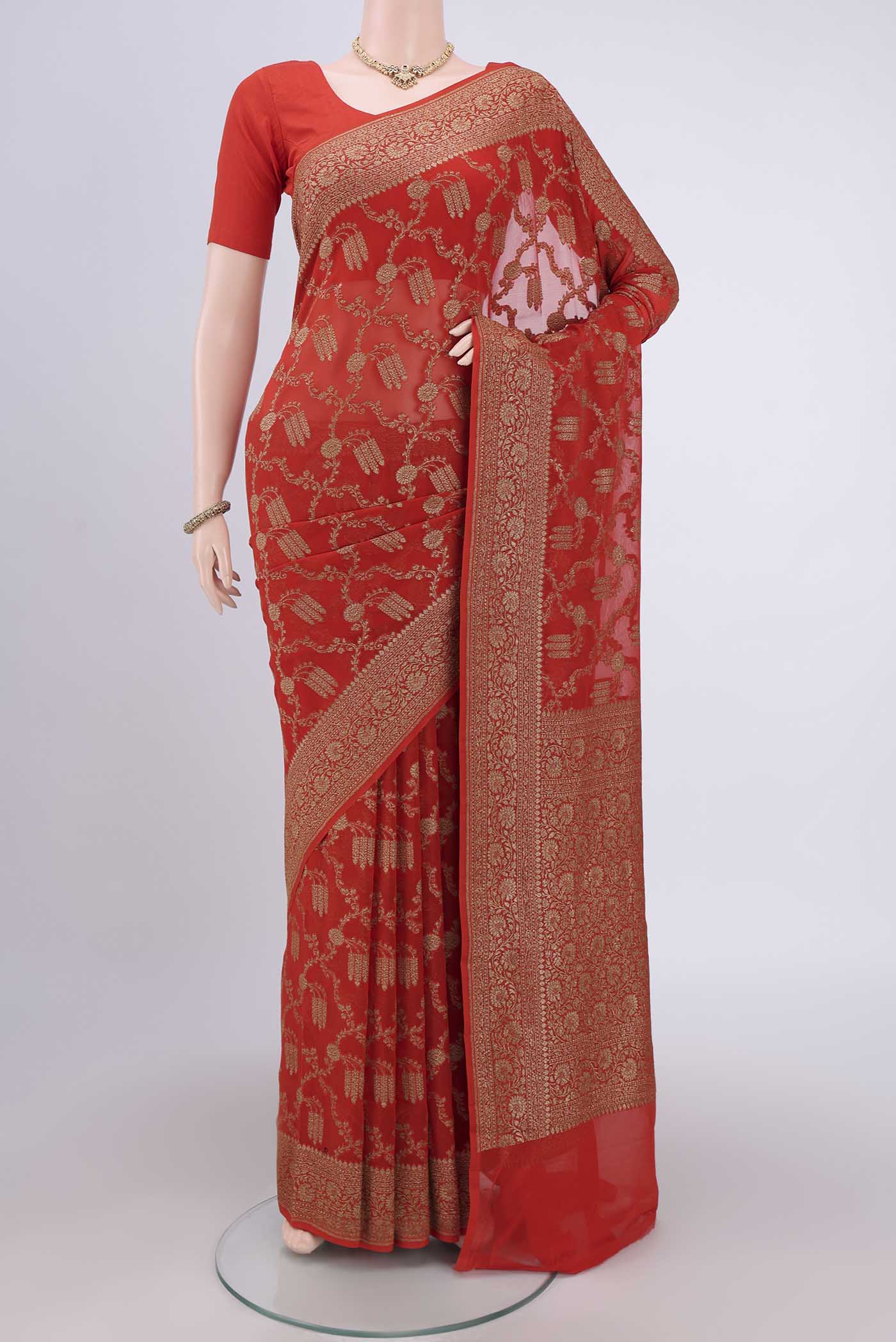 Orange Banarasi Georgette Saree