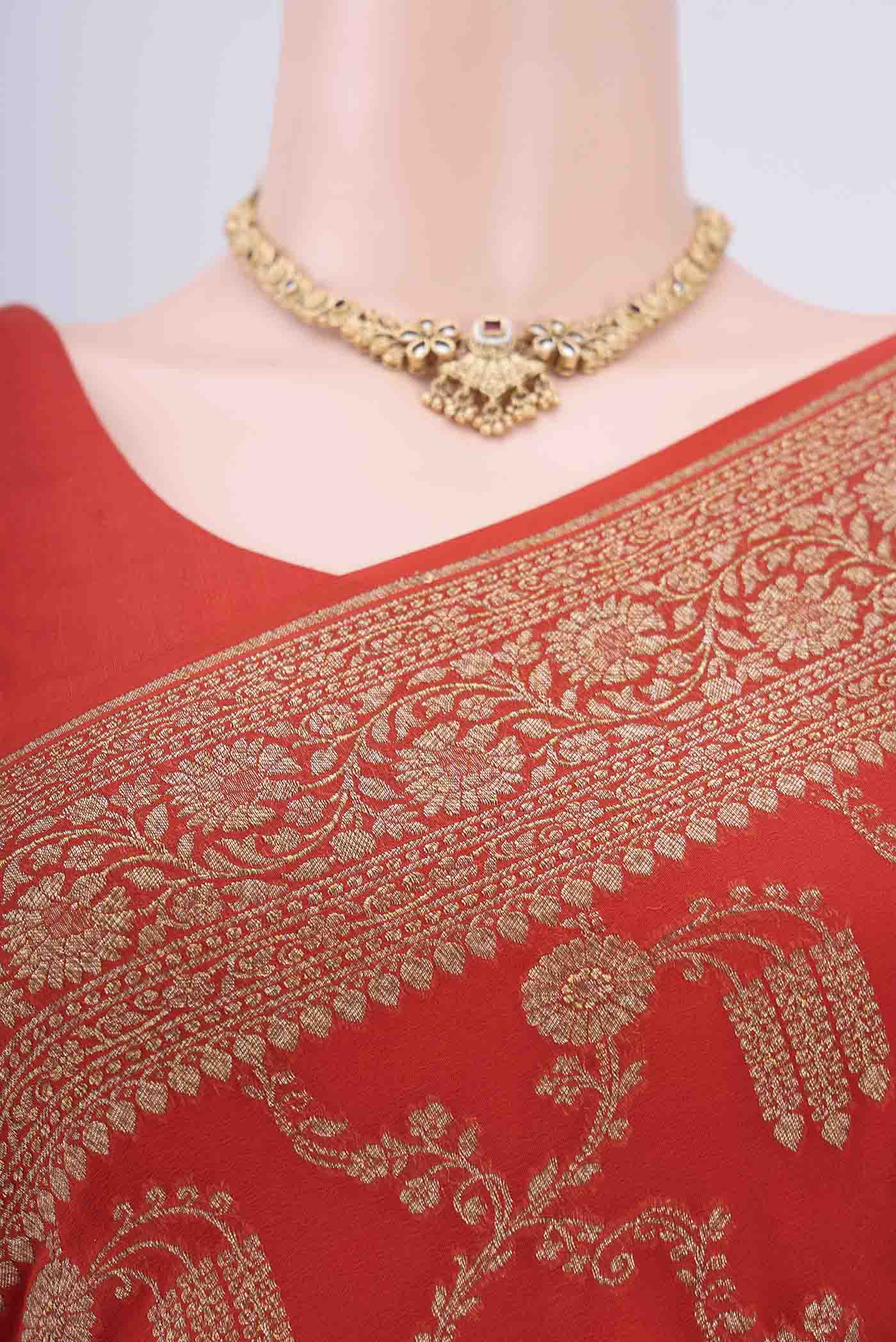 Orange Banarasi Georgette Saree - Image 2
