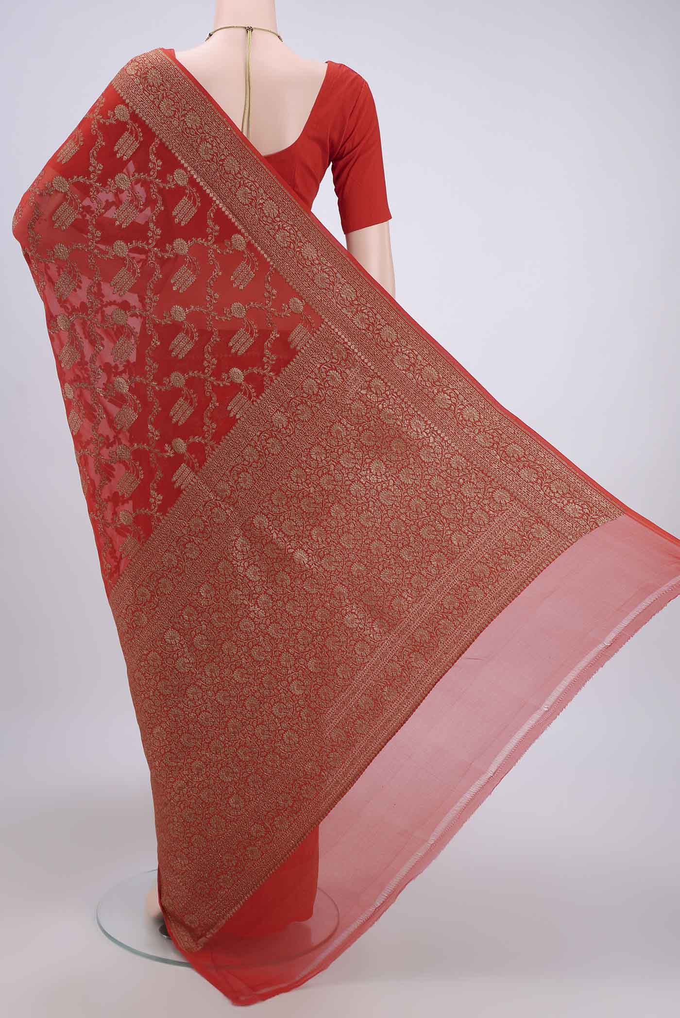 Orange Banarasi Georgette Saree - Image 3
