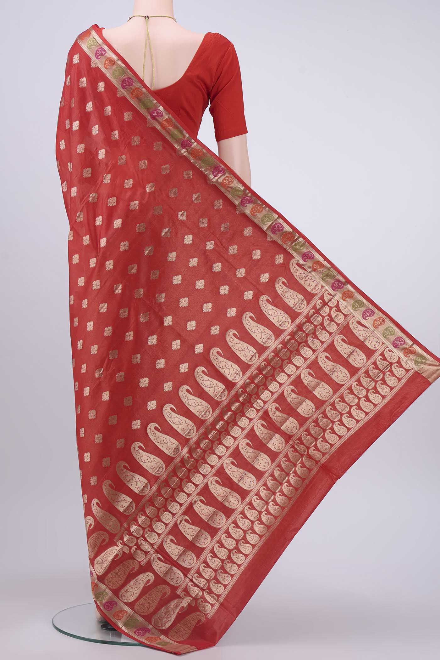 Red Banarasi Tussar Silk Saree - Image 3