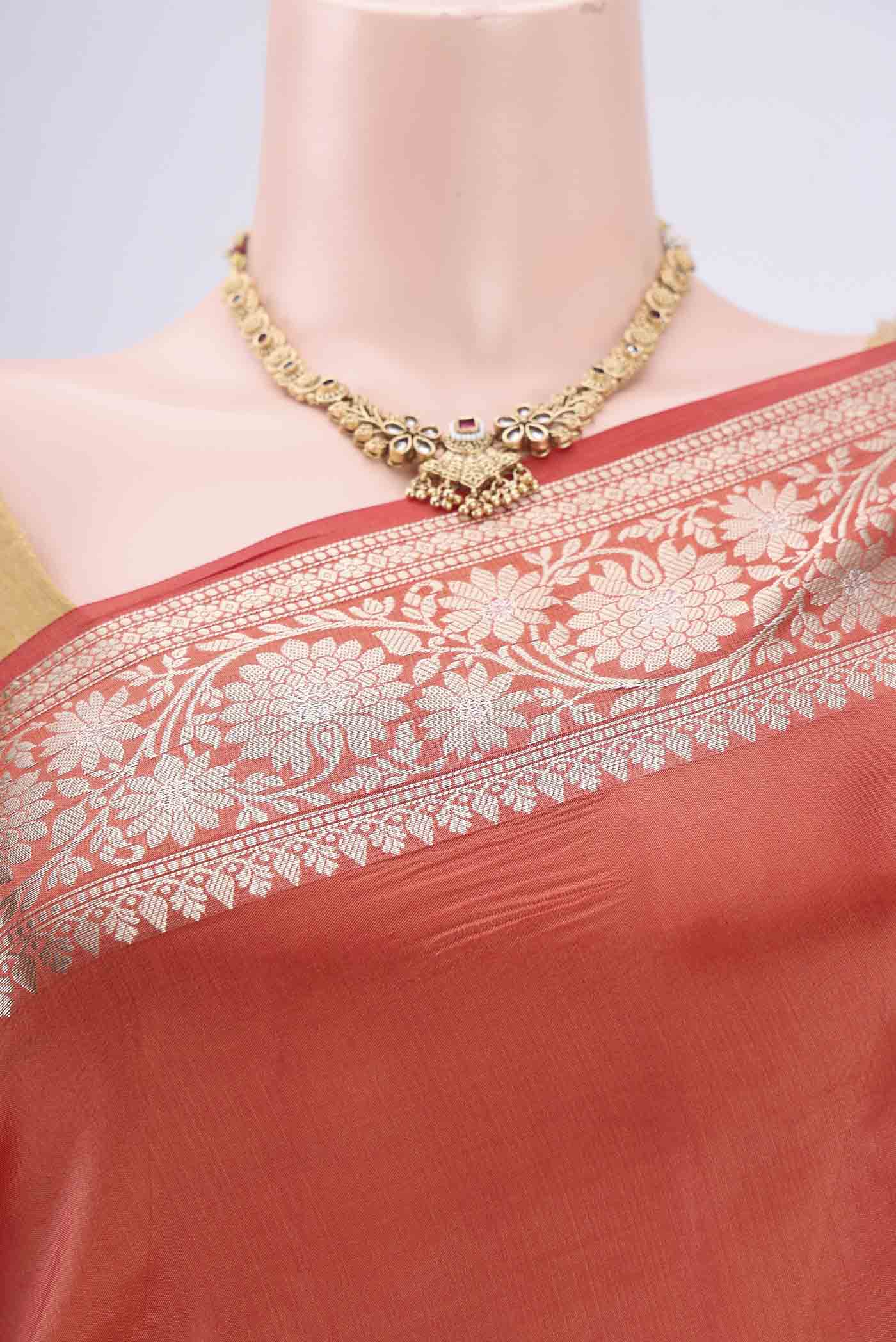 Coral Banarasi Raw Silk Saree - Image 2