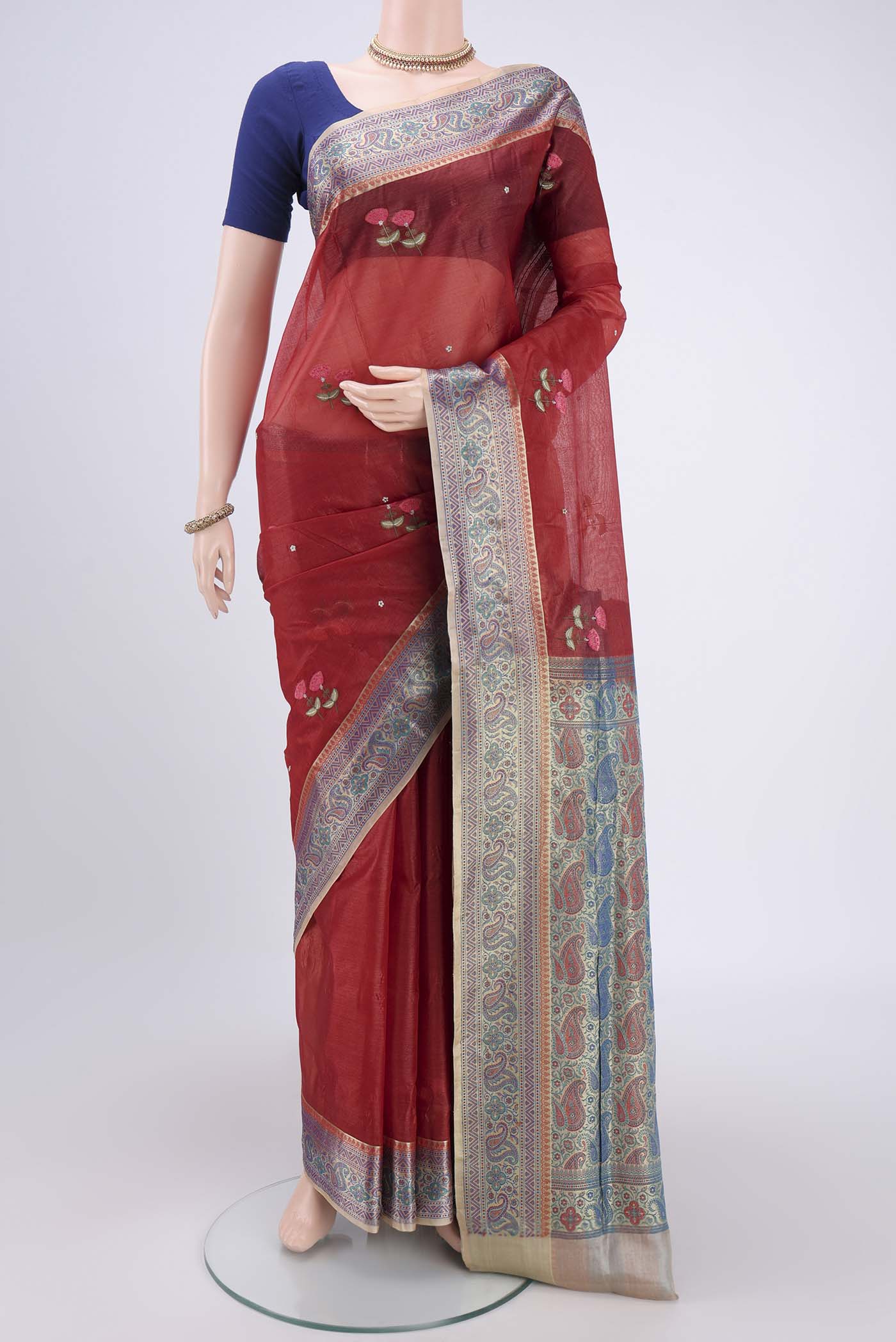 Rust Banarasi Tussar Silk Saree