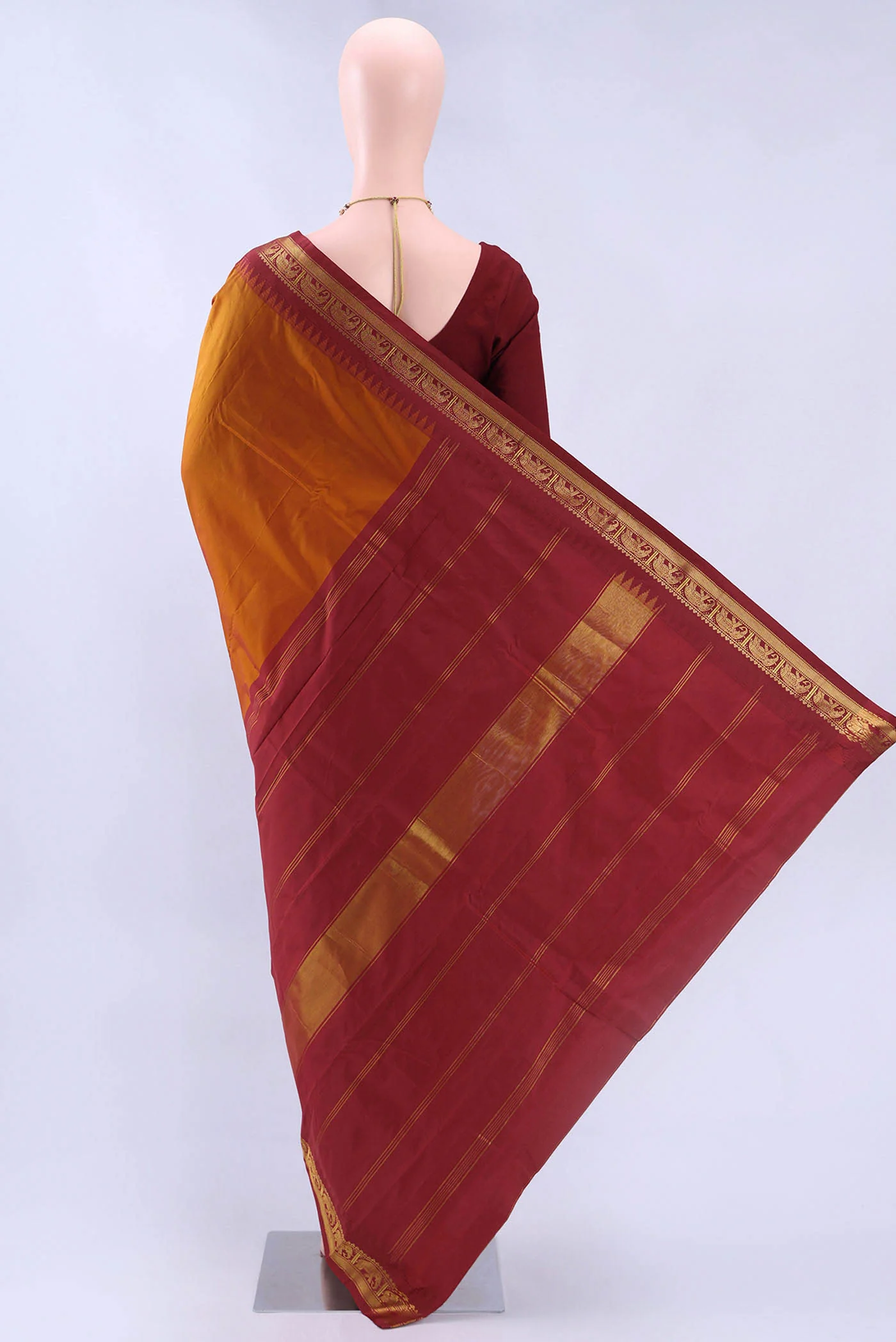Brick Orange Bangalore Silk Saree - Image 3