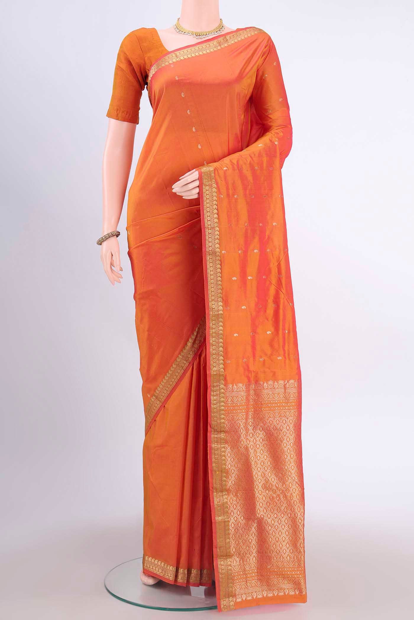 Brick Orange Blended Bangalore Silk Saree