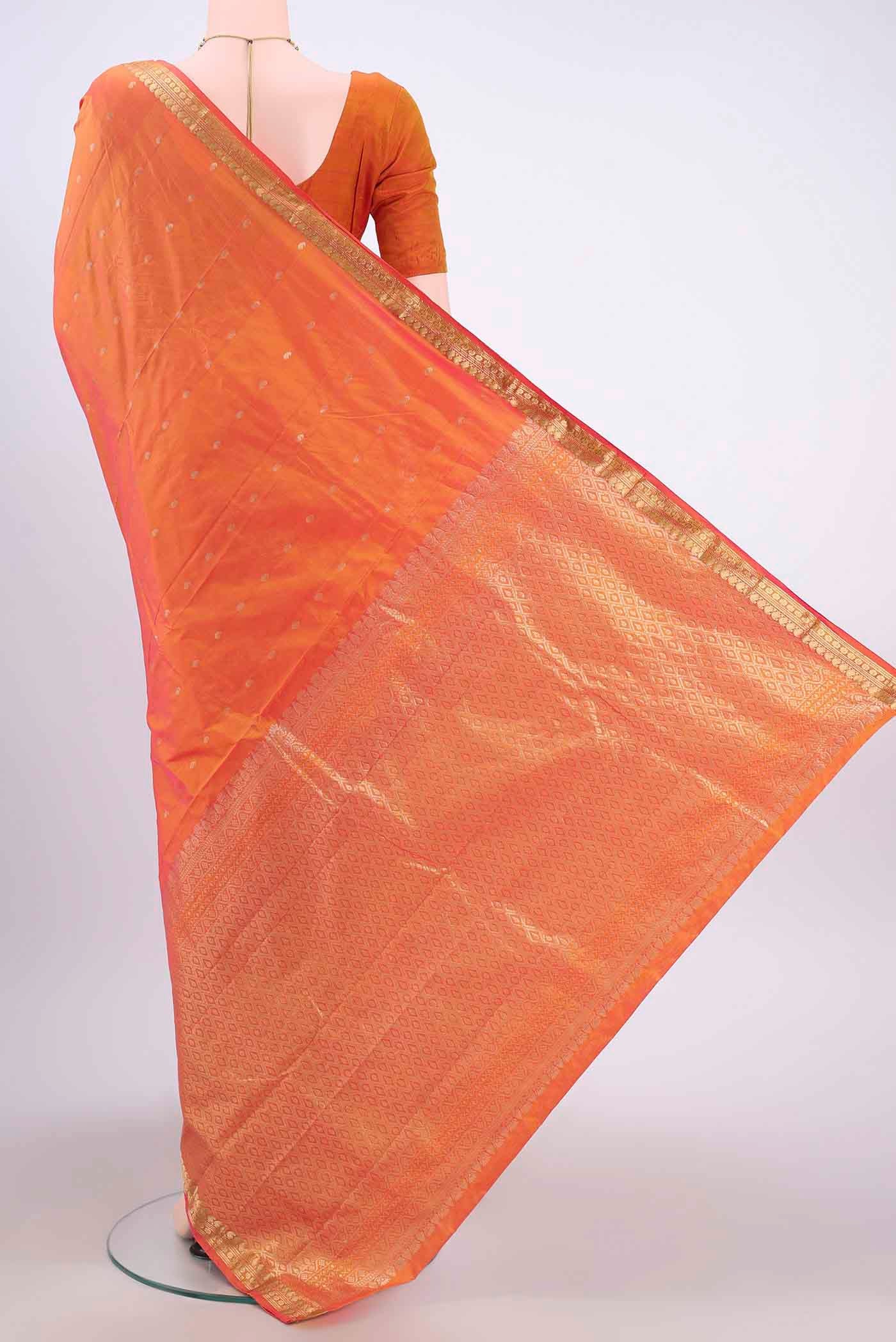 Brick Orange Blended Bangalore Silk Saree - Image 3