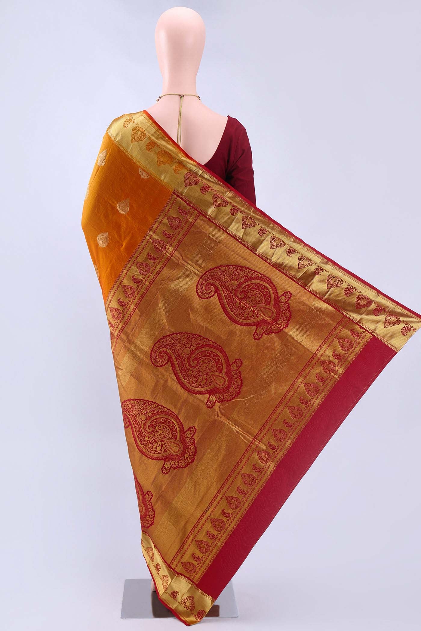 Brick Orange Blended Bangalore Silk Saree - Image 3