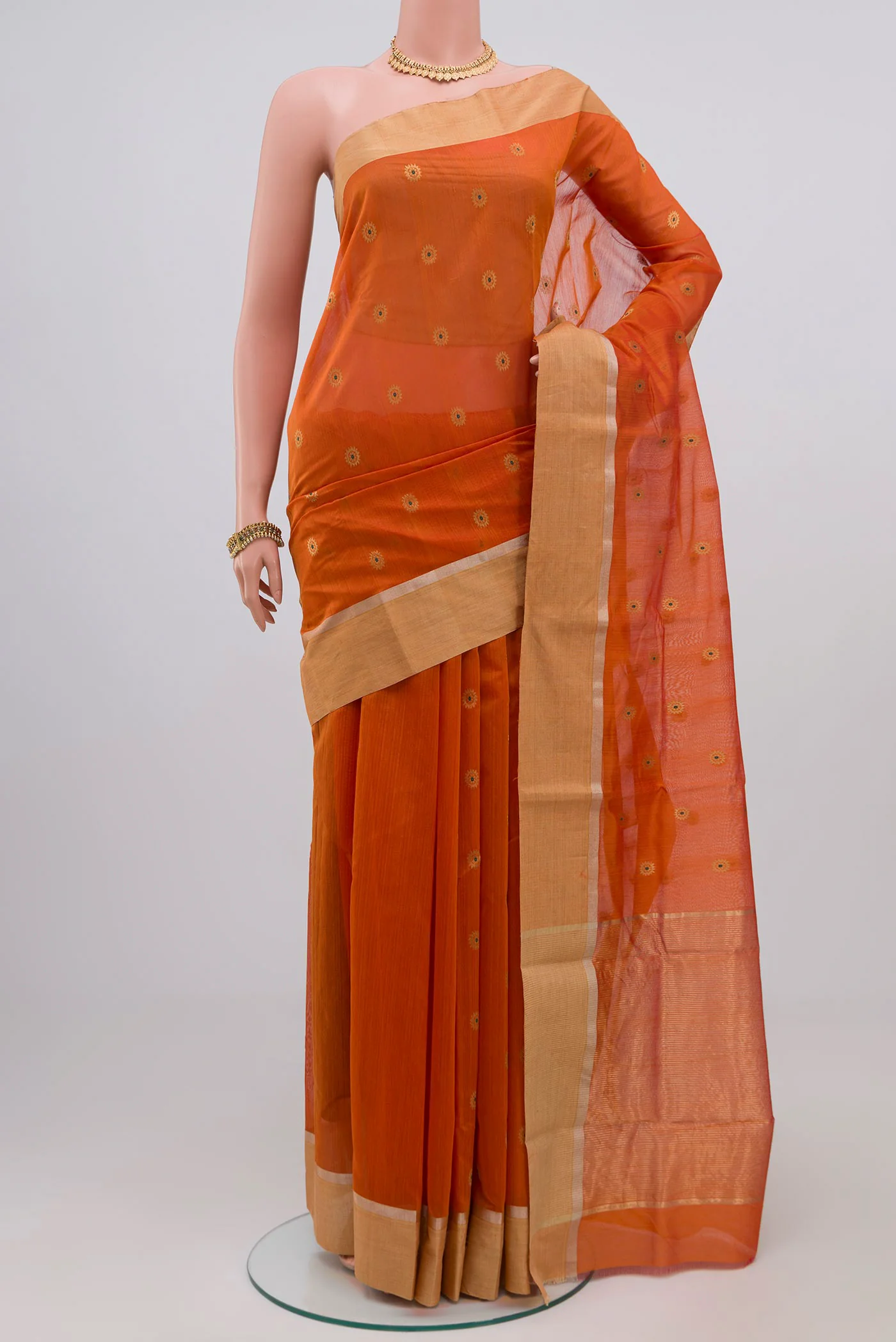 Orange Chanderi Silk Cotton Saree