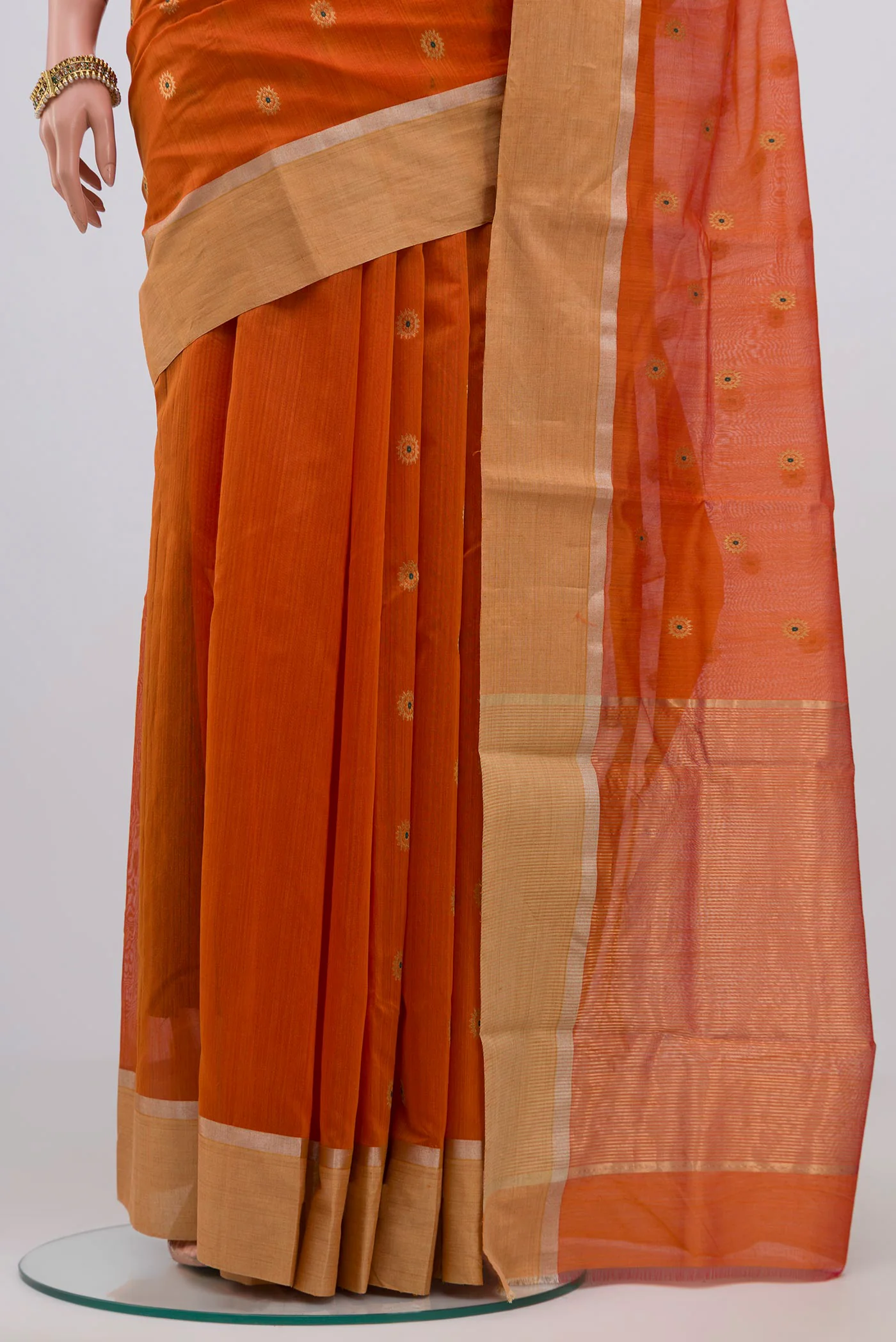 Orange Chanderi Silk Cotton Saree - Image 3