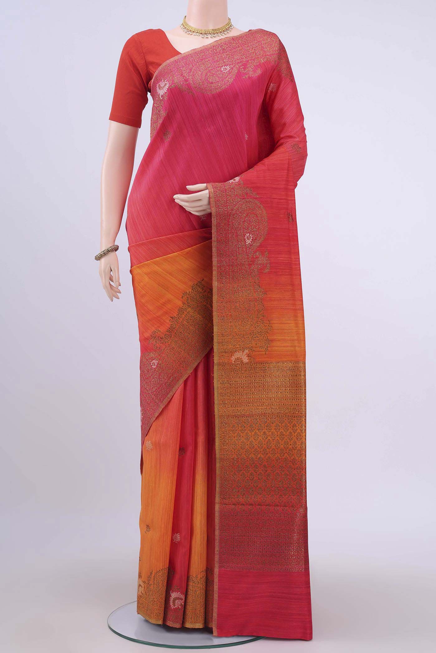 Brick Orange Dual Tone Banarasi Raw Silk Saree