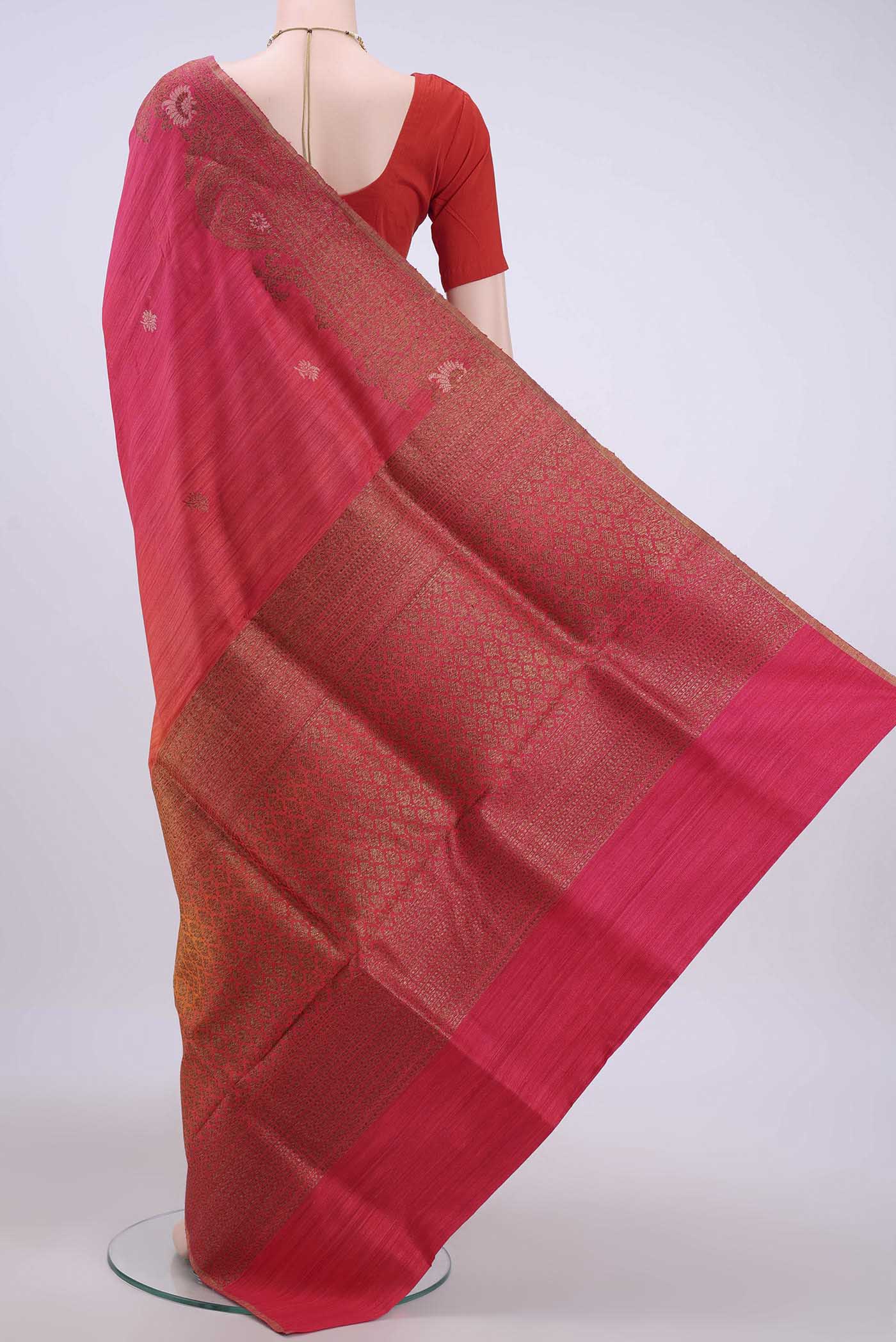Brick Orange Dual Tone Banarasi Raw Silk Saree - Image 3