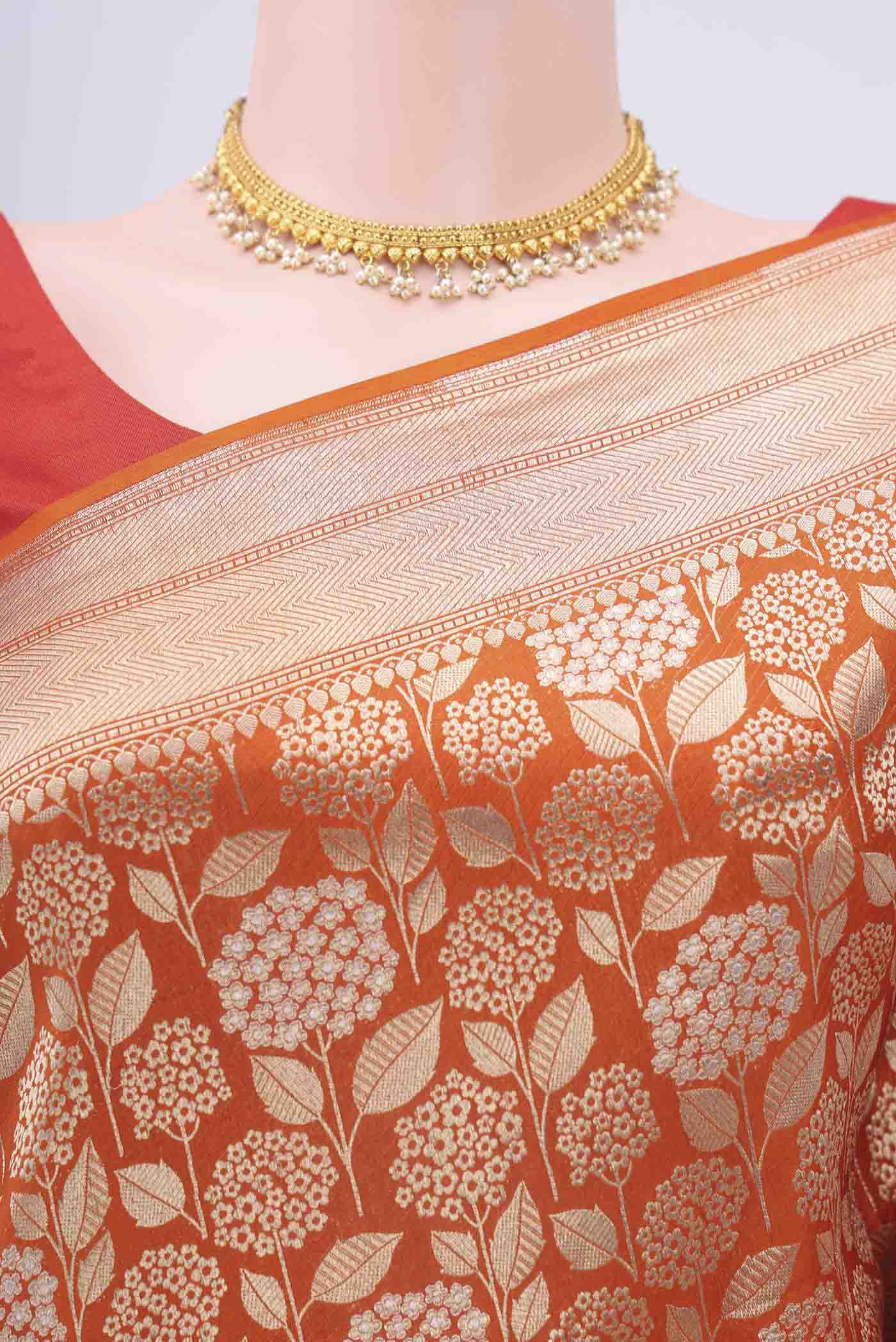 Brick Orange Dual Tone Banarasi Silk Saree - Image 2
