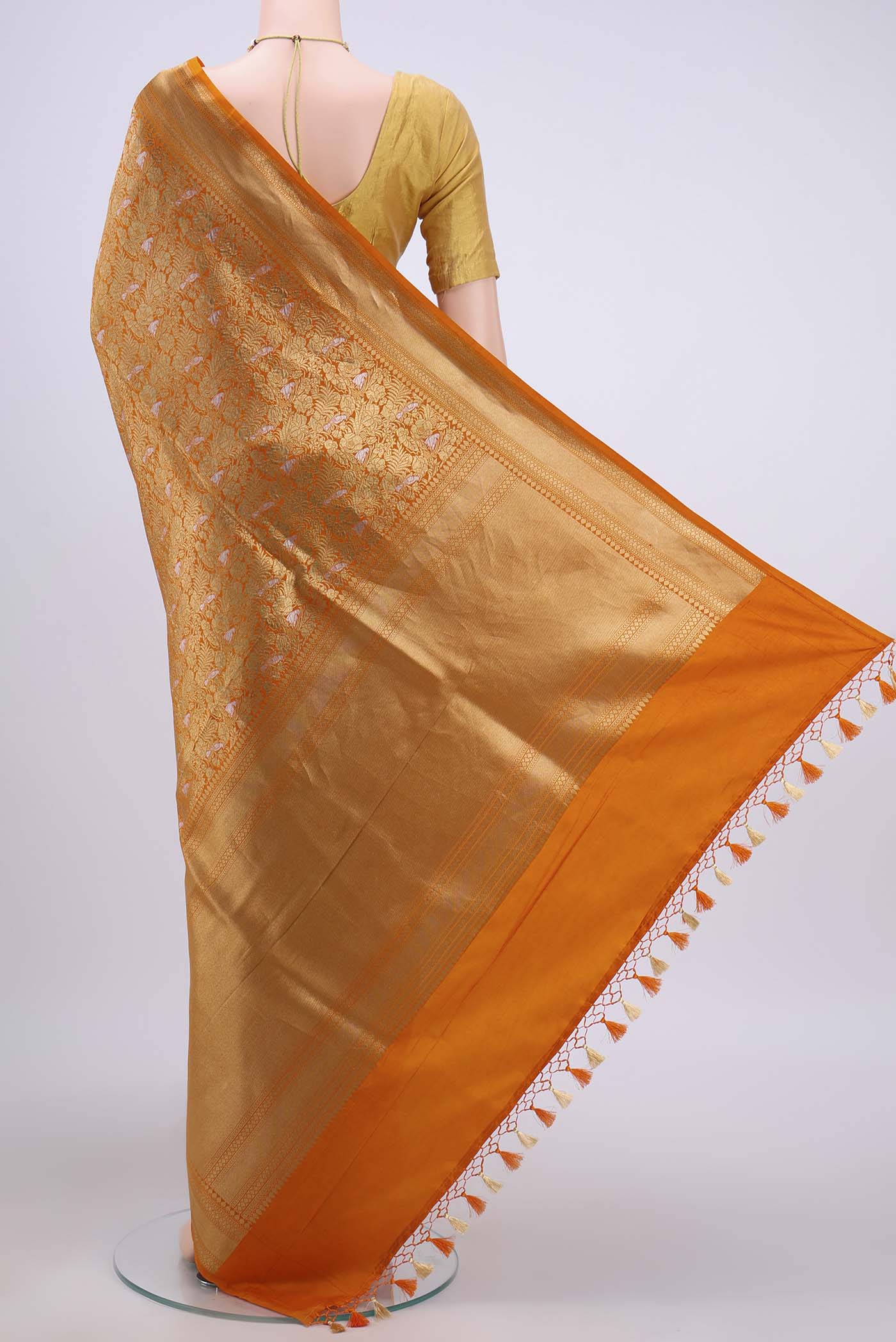 Brick Orange Dual Tone Banarasi Silk Saree - Image 3