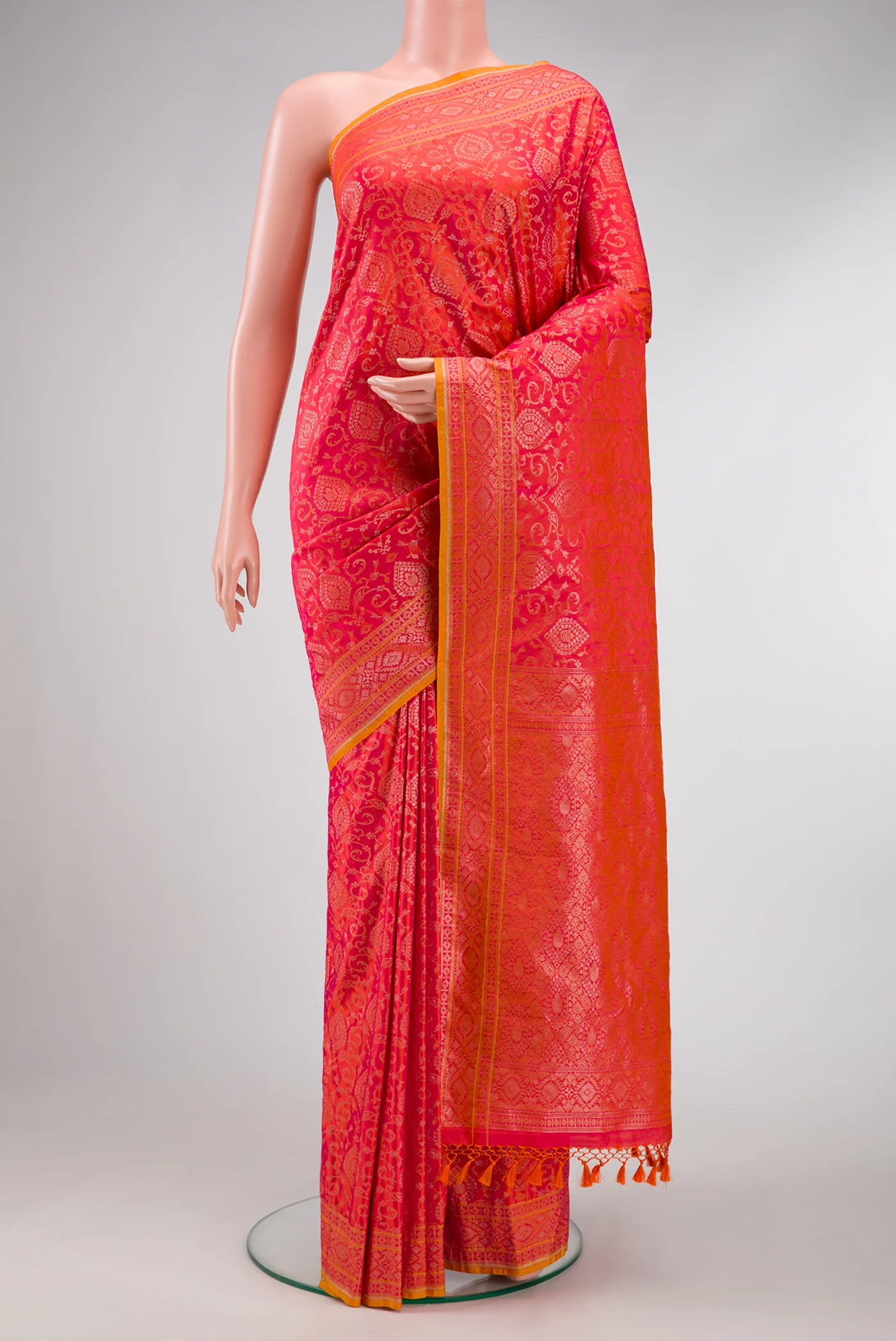 Pink with Orange Color Blended Banarasi Silk Saree