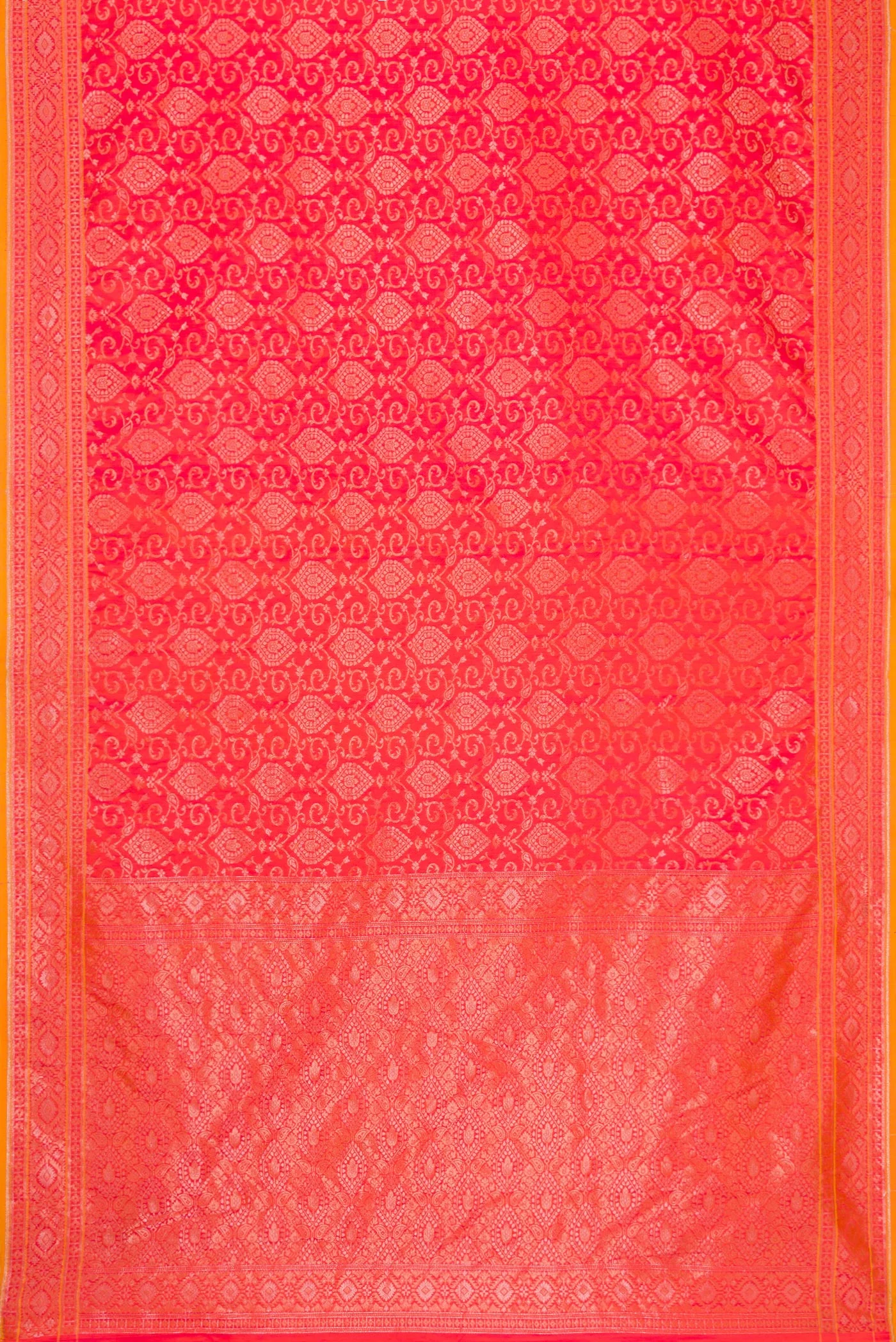 Pink with Orange Color Blended Banarasi Silk Saree - Image 3