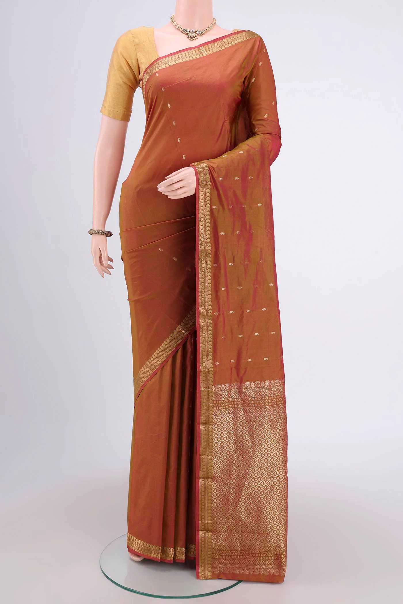 Rust Blended Bangalore Silk Saree