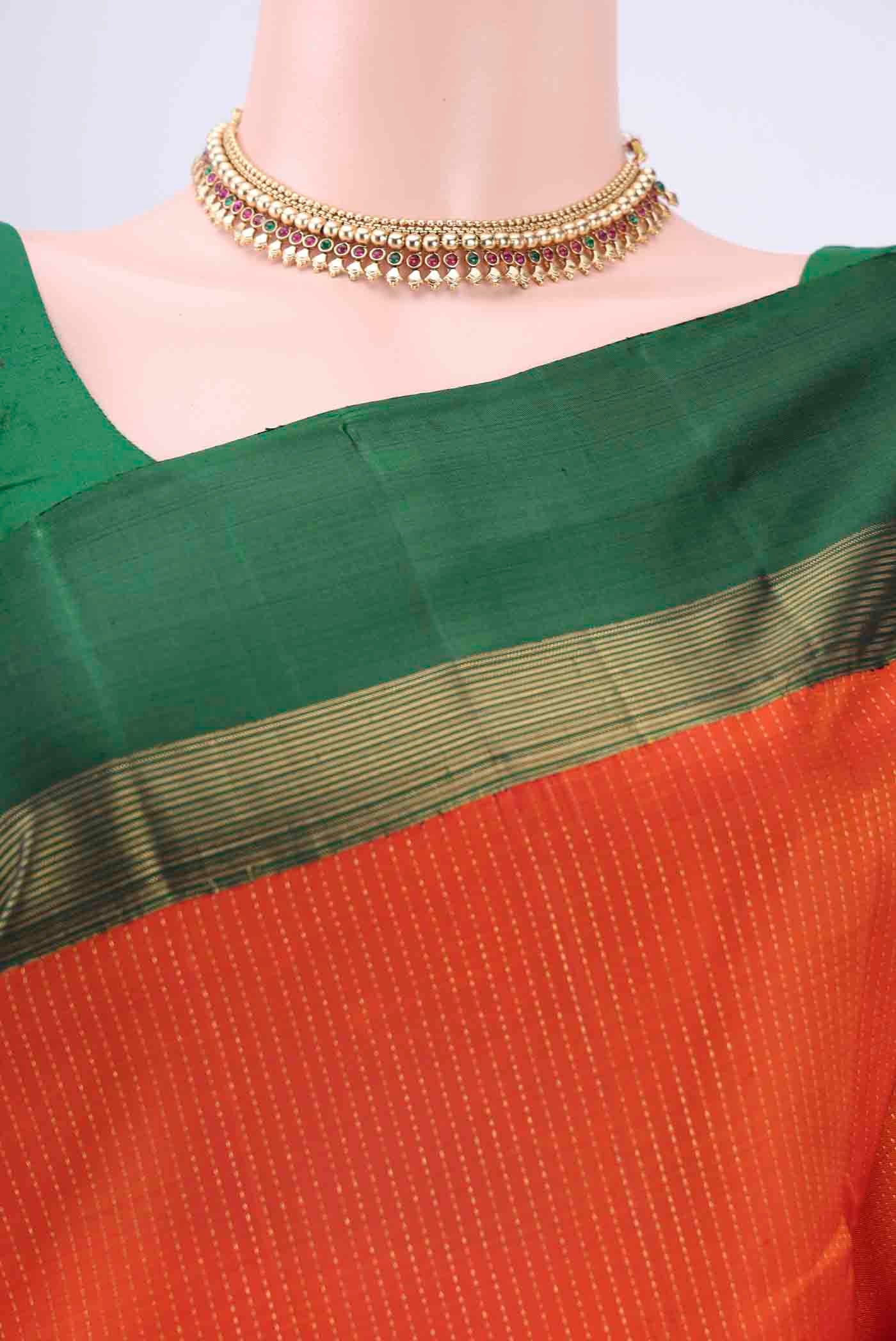 Brick Orange Dual Tone Kanjivaram Saree - Image 2