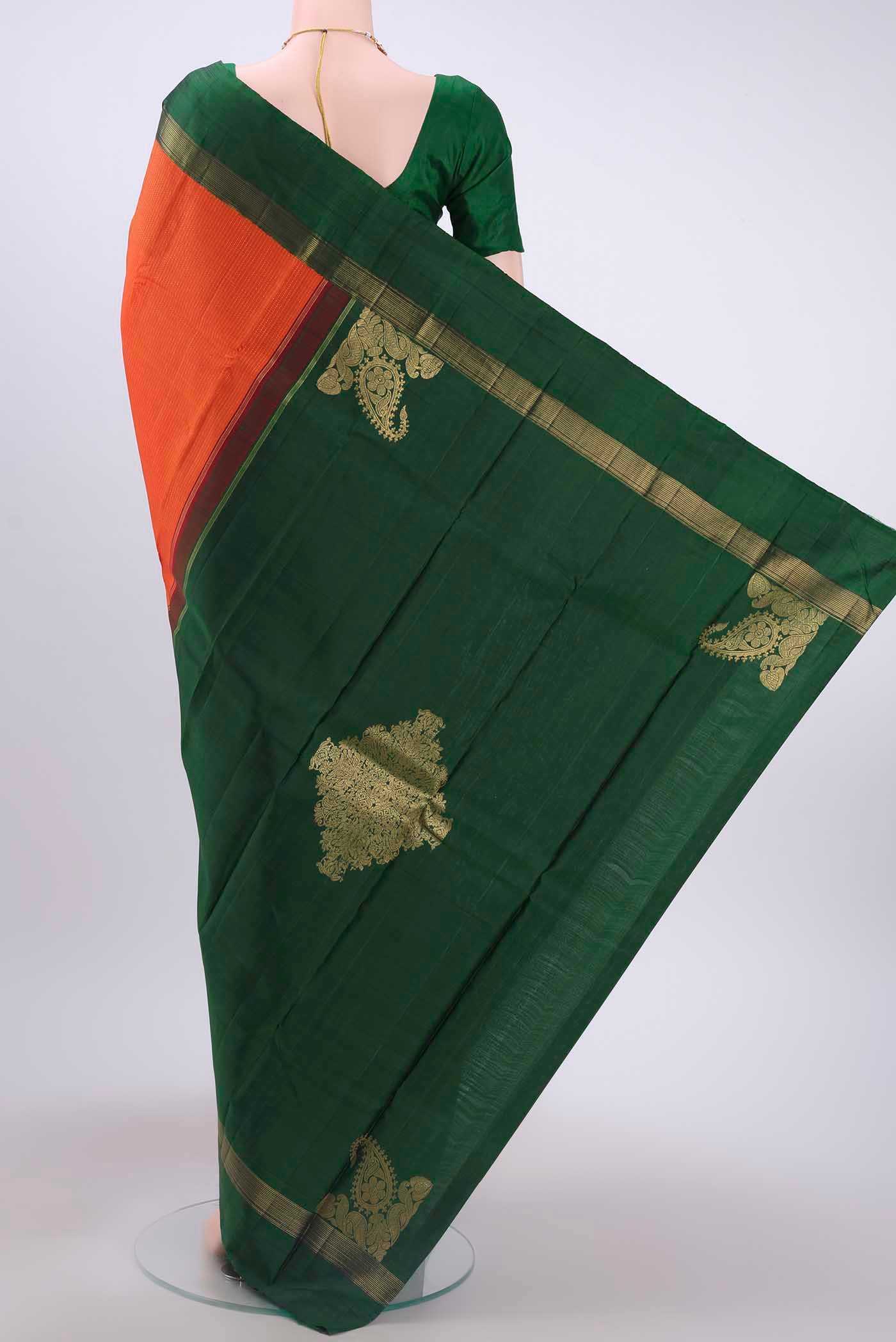 Brick Orange Dual Tone Kanjivaram Saree - Image 3