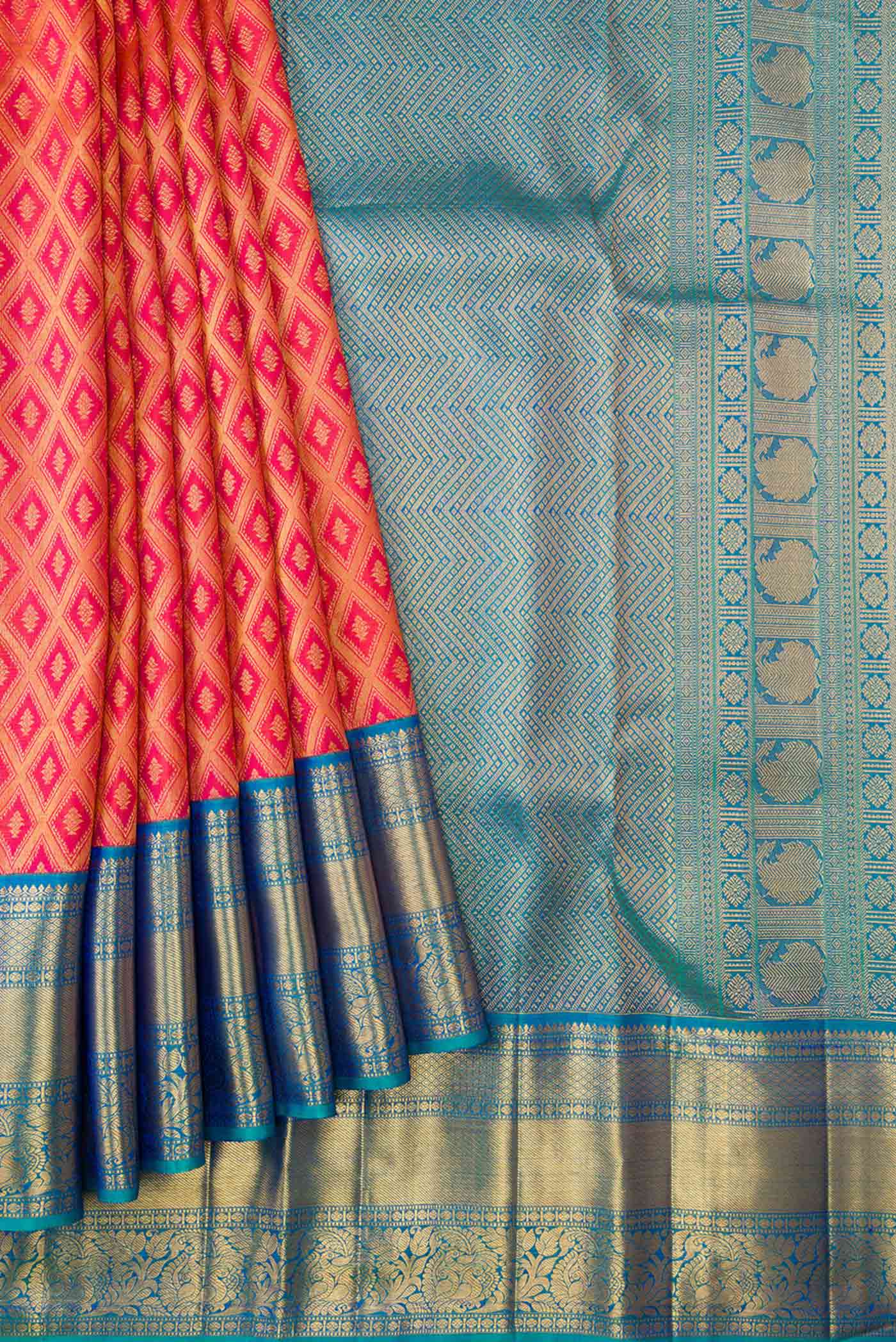 Brick Orange Dual Tone Kanchipuram Silk Saree - Image 4