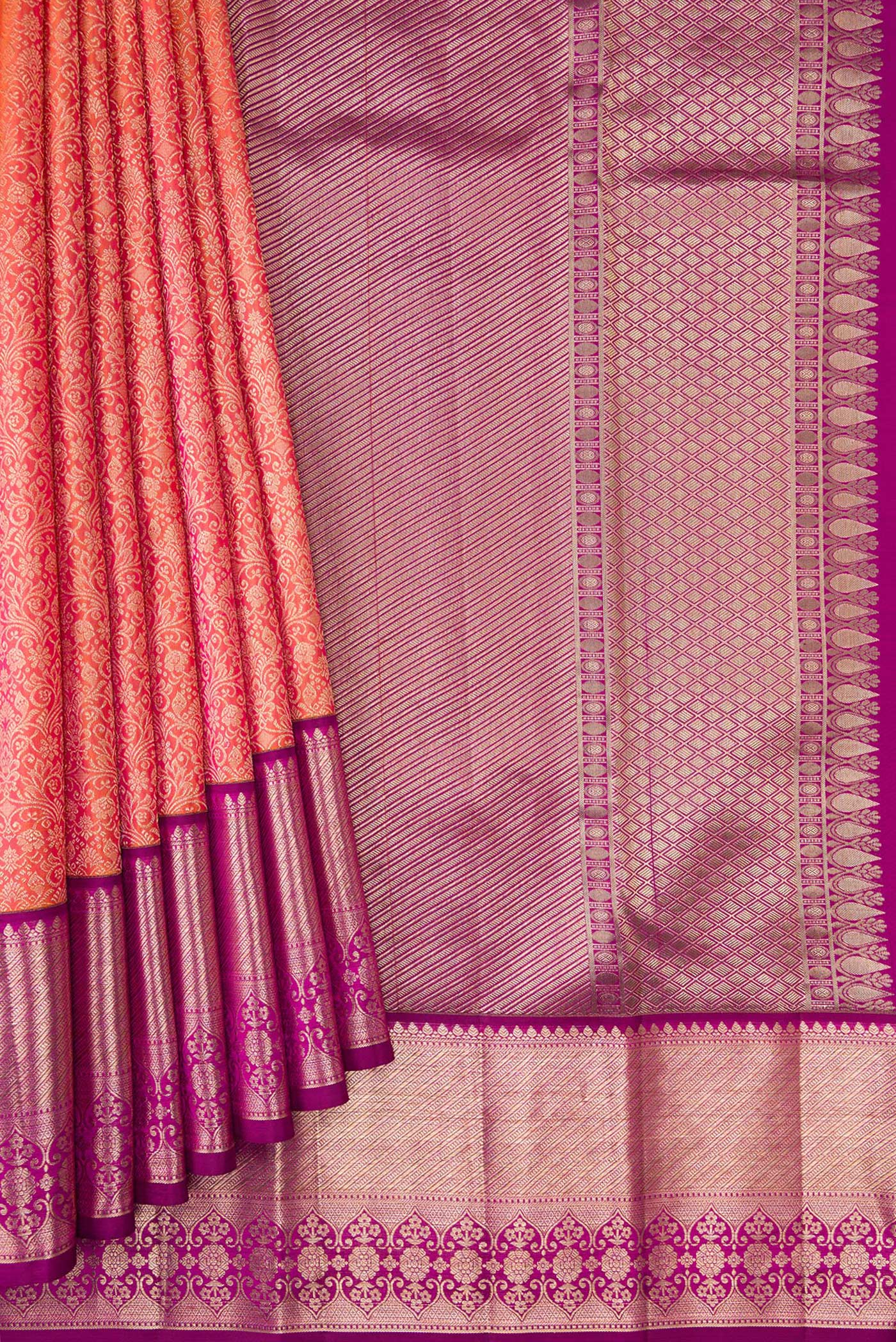 Orange Dual Tone Kanchipuram Silk Saree - Image 4