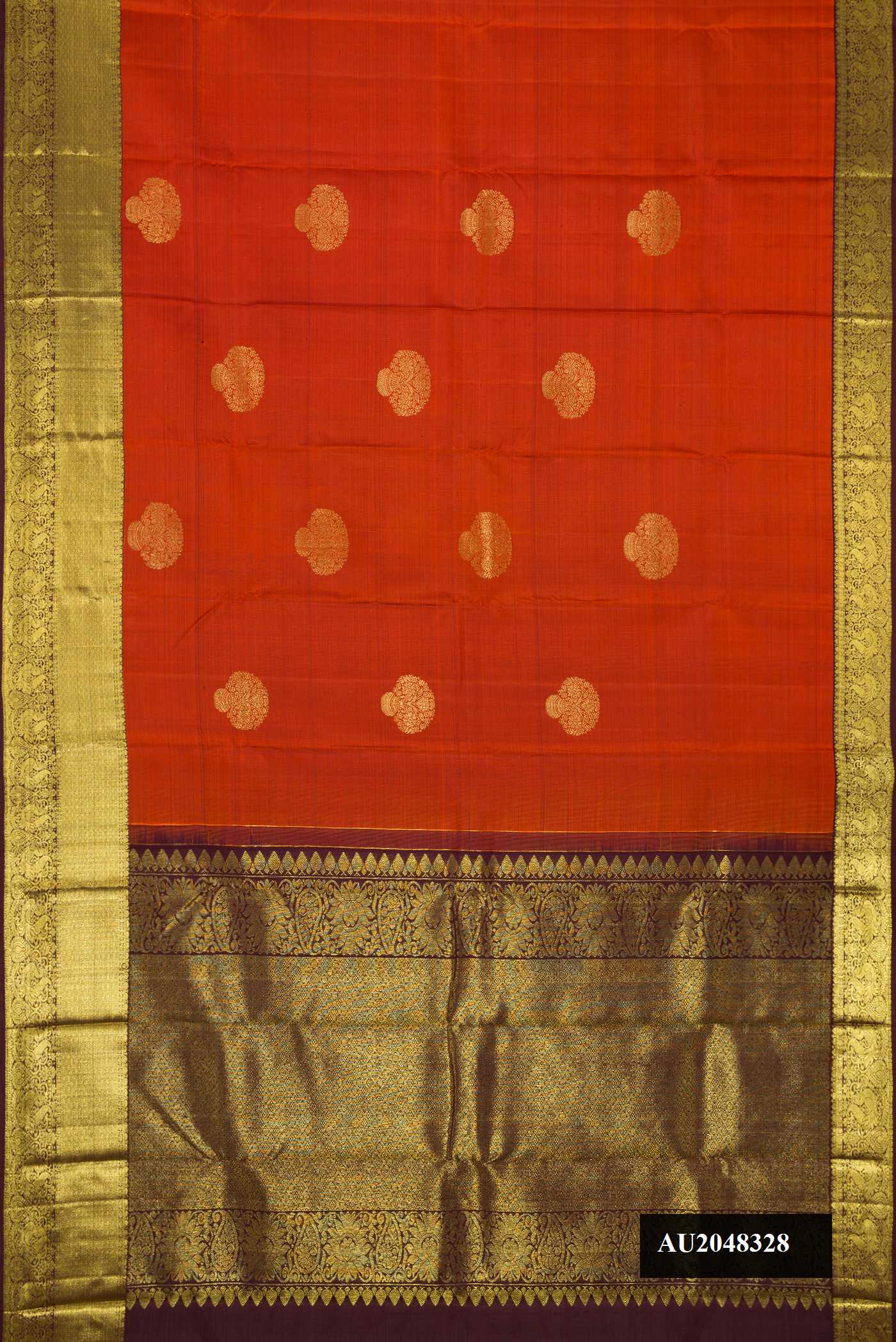 Brick Orange Dual Tone Kanchipuram Silk Saree