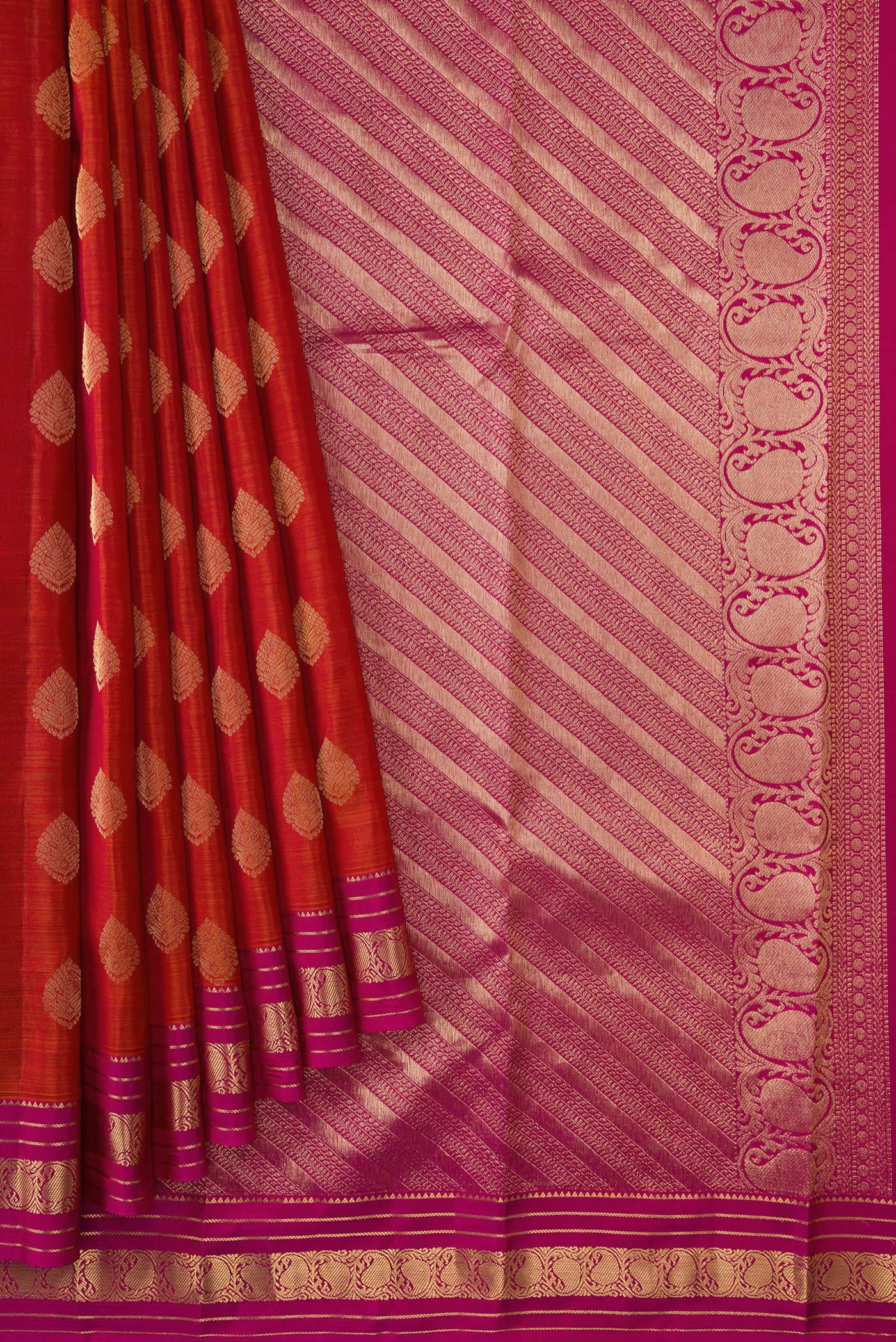 Brick Orange Kanchipuram Silk Saree - Image 4