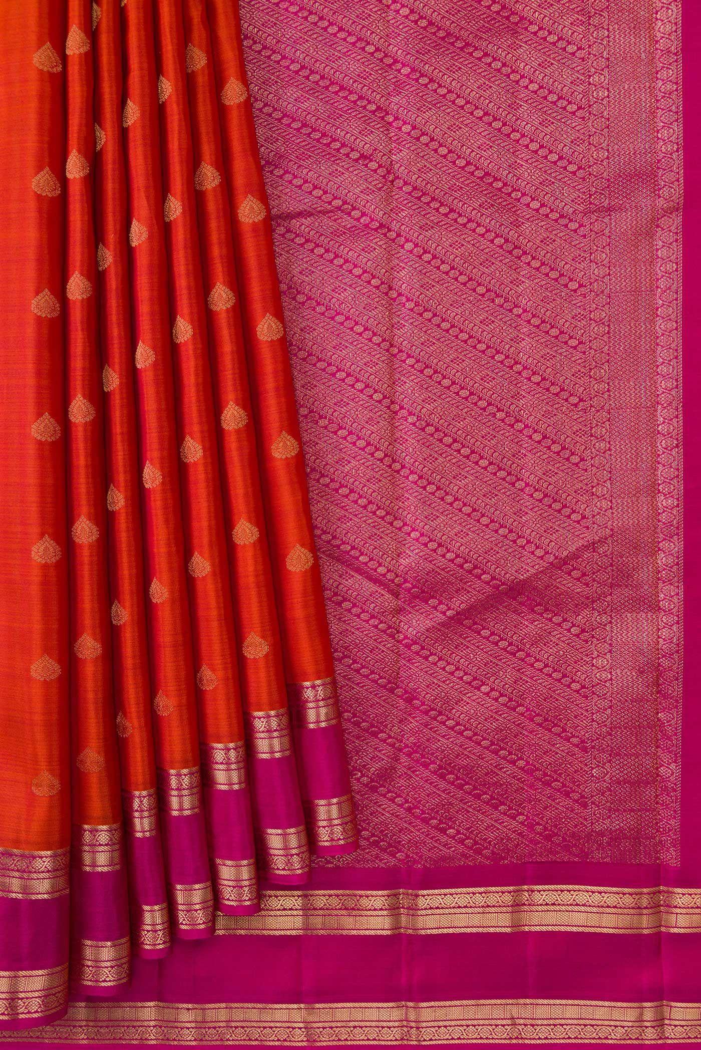 Brick Orange Kanchipuram Silk Saree - Image 4