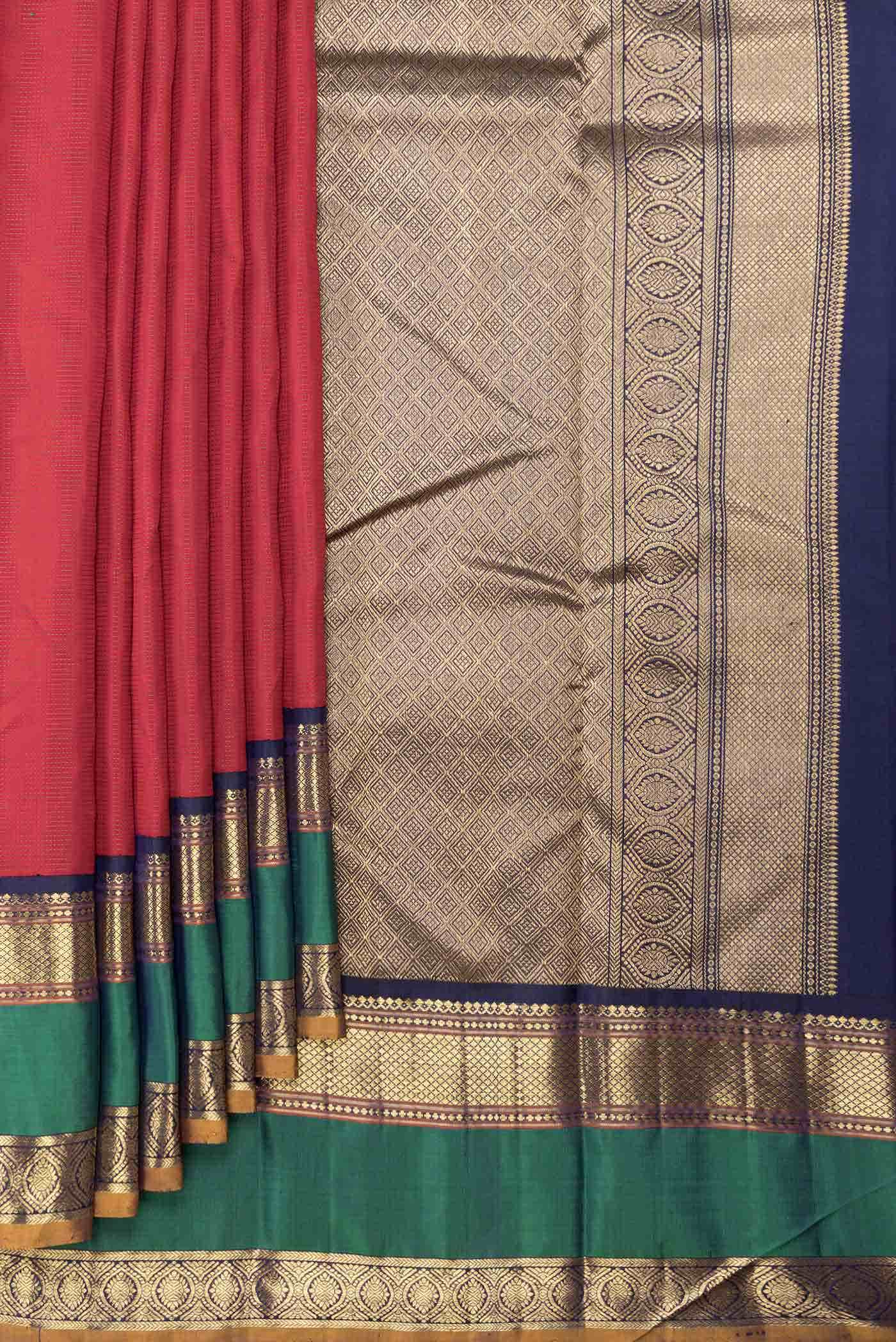 Pure Silk Pure Zari Red Kanjivaram Saree - Image 2