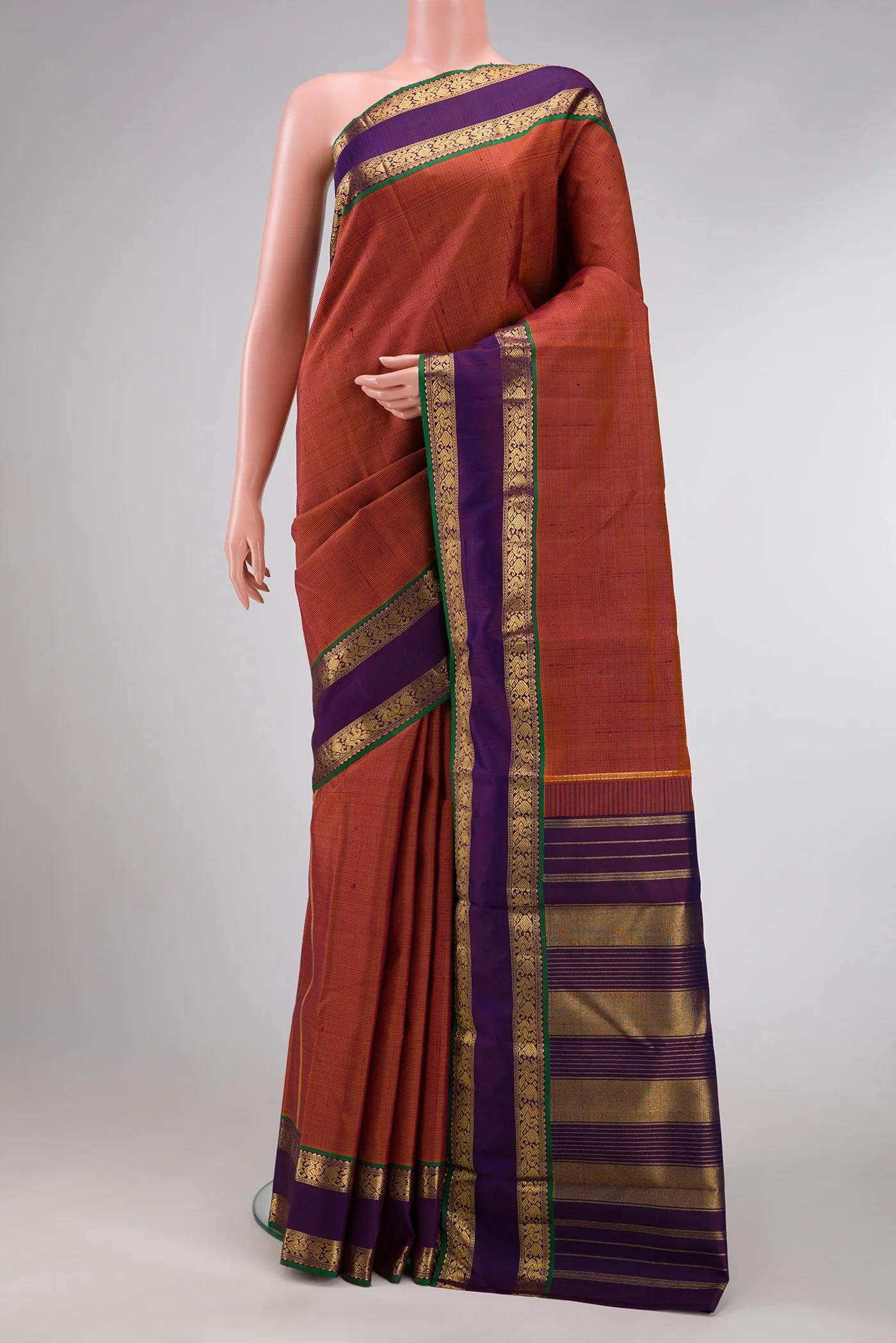 Brick Orange Dual Tone Kanjivaram Silk Saree