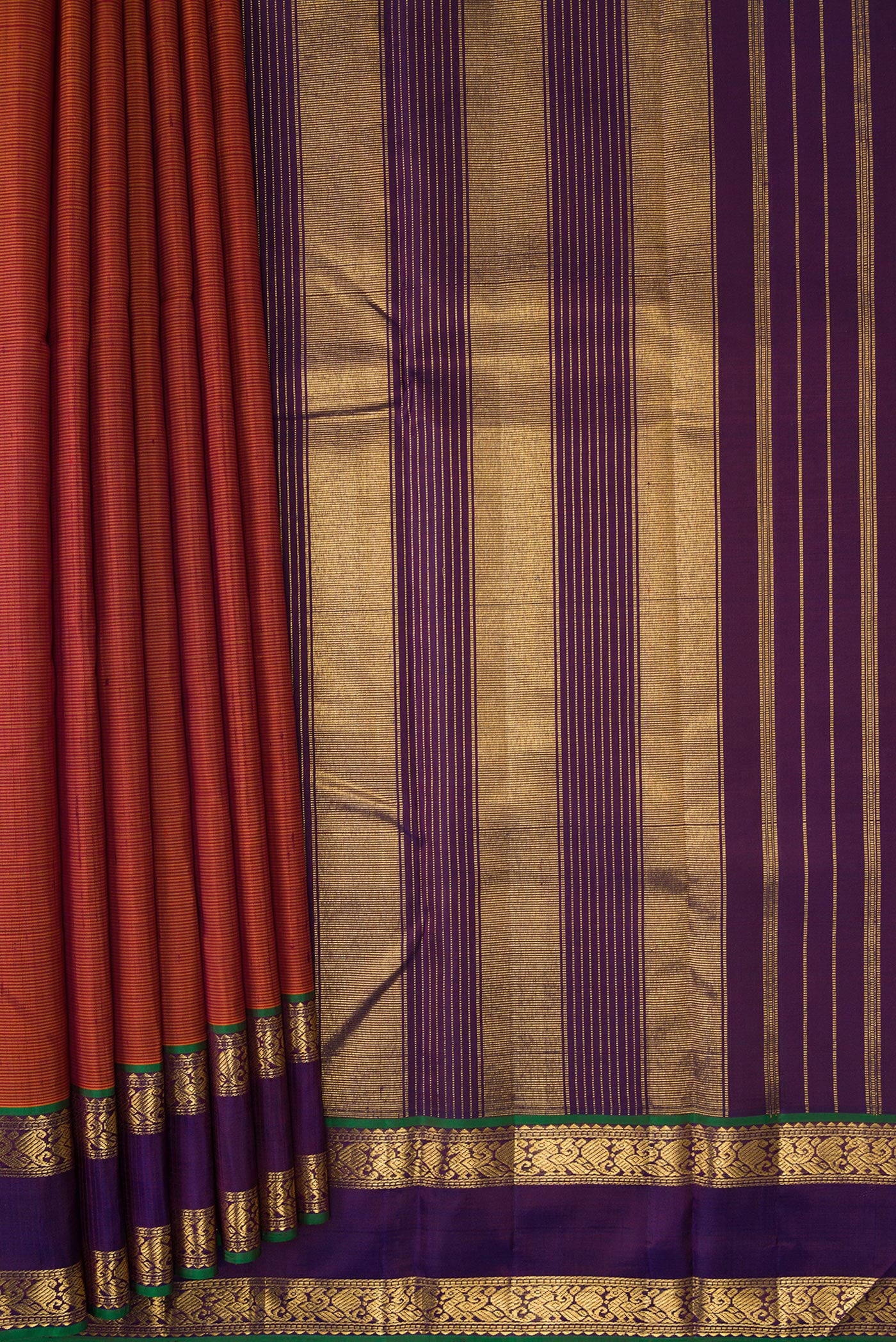 Brick Orange Dual Tone Kanjivaram Silk Saree - Image 4