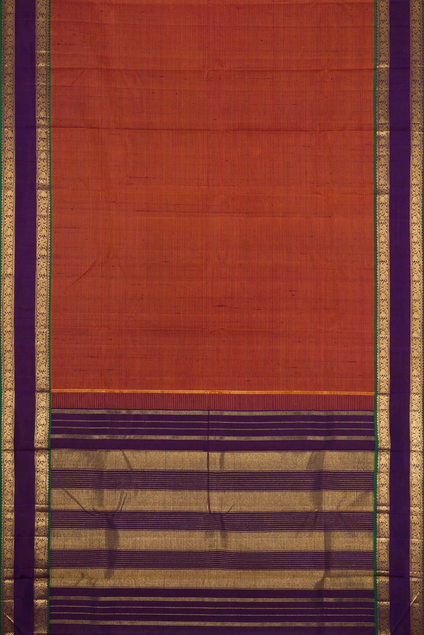 Brick Orange Dual Tone Kanjivaram Silk Saree - Image 6