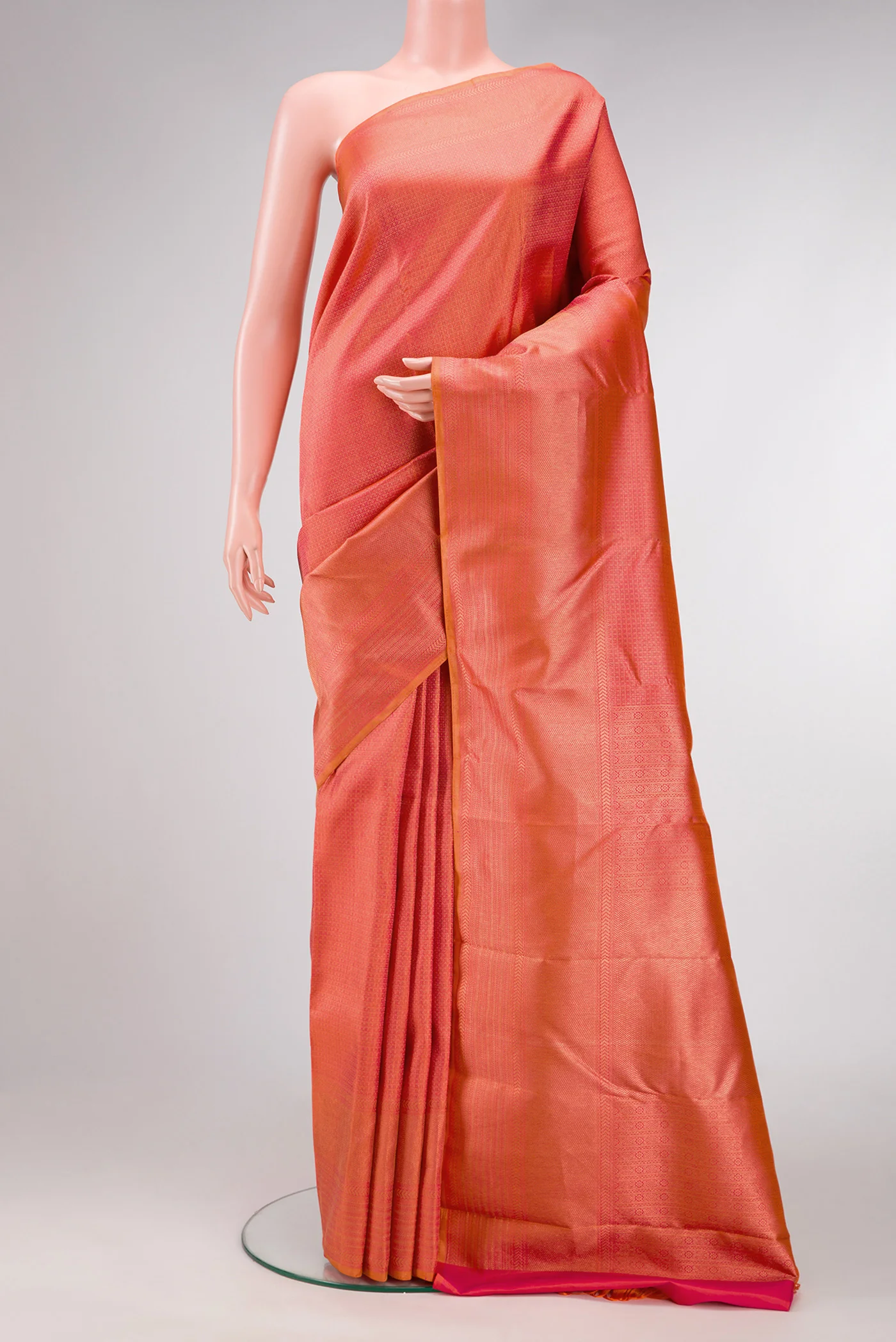 Pink with Orange Color Kanjivaram Silk Saree