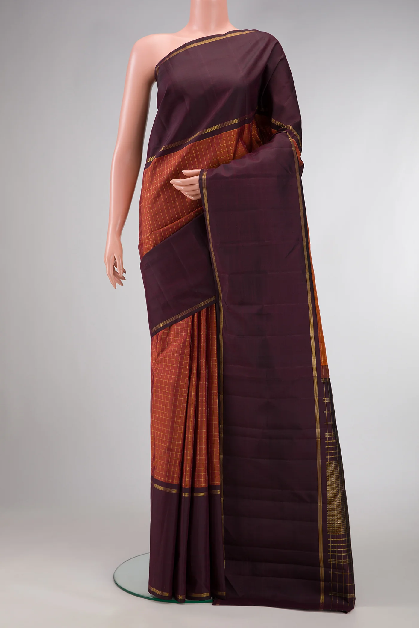 Brick Orange Kanjivaram Silk Saree