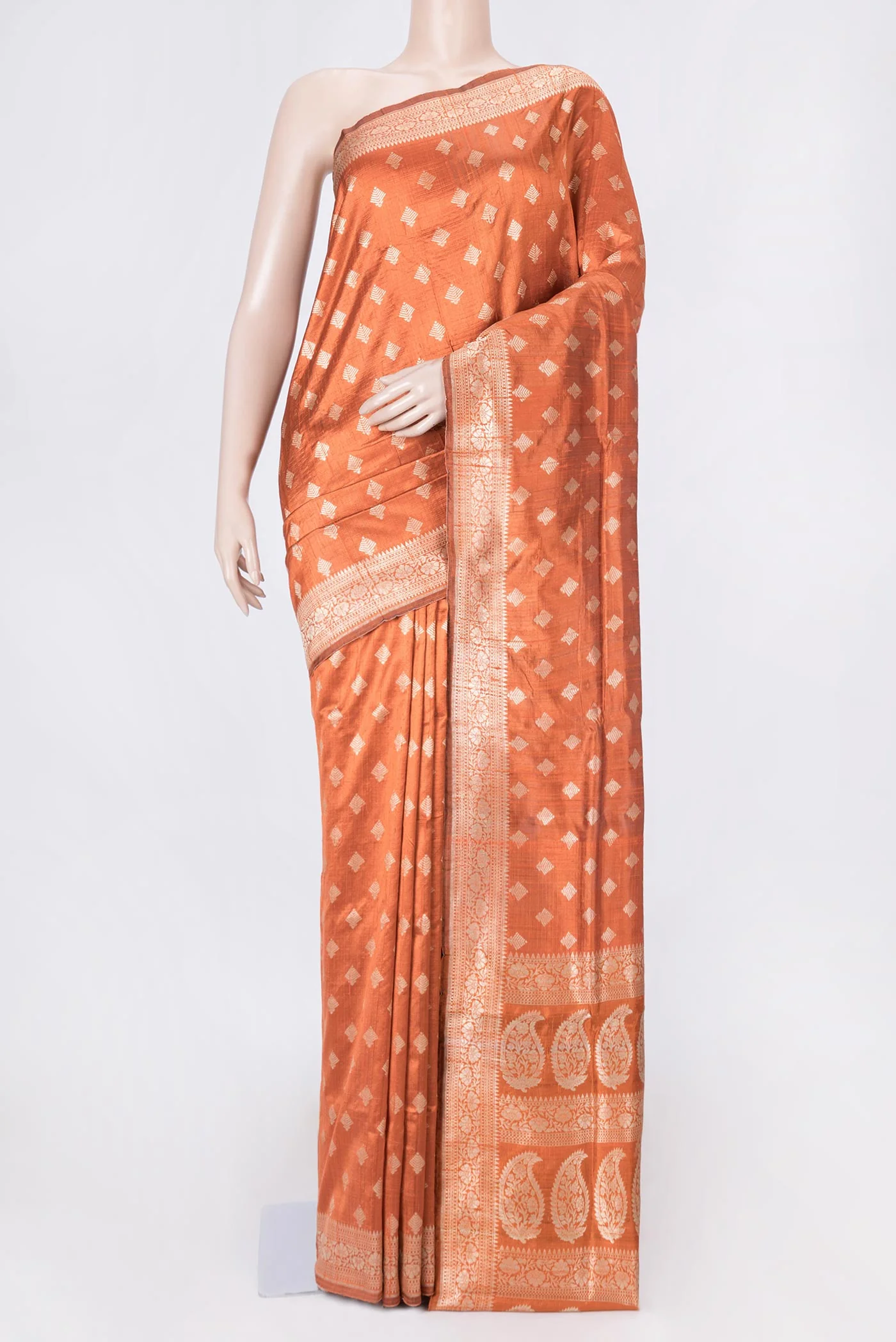 Brick Orange Dual Tone Raw Silk Saree