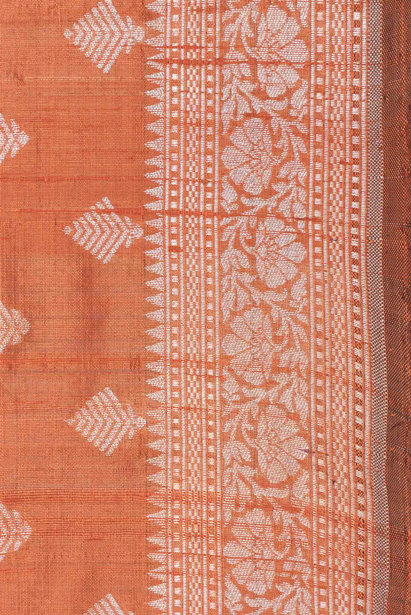 Brick Orange Dual Tone Raw Silk Saree - Image 3