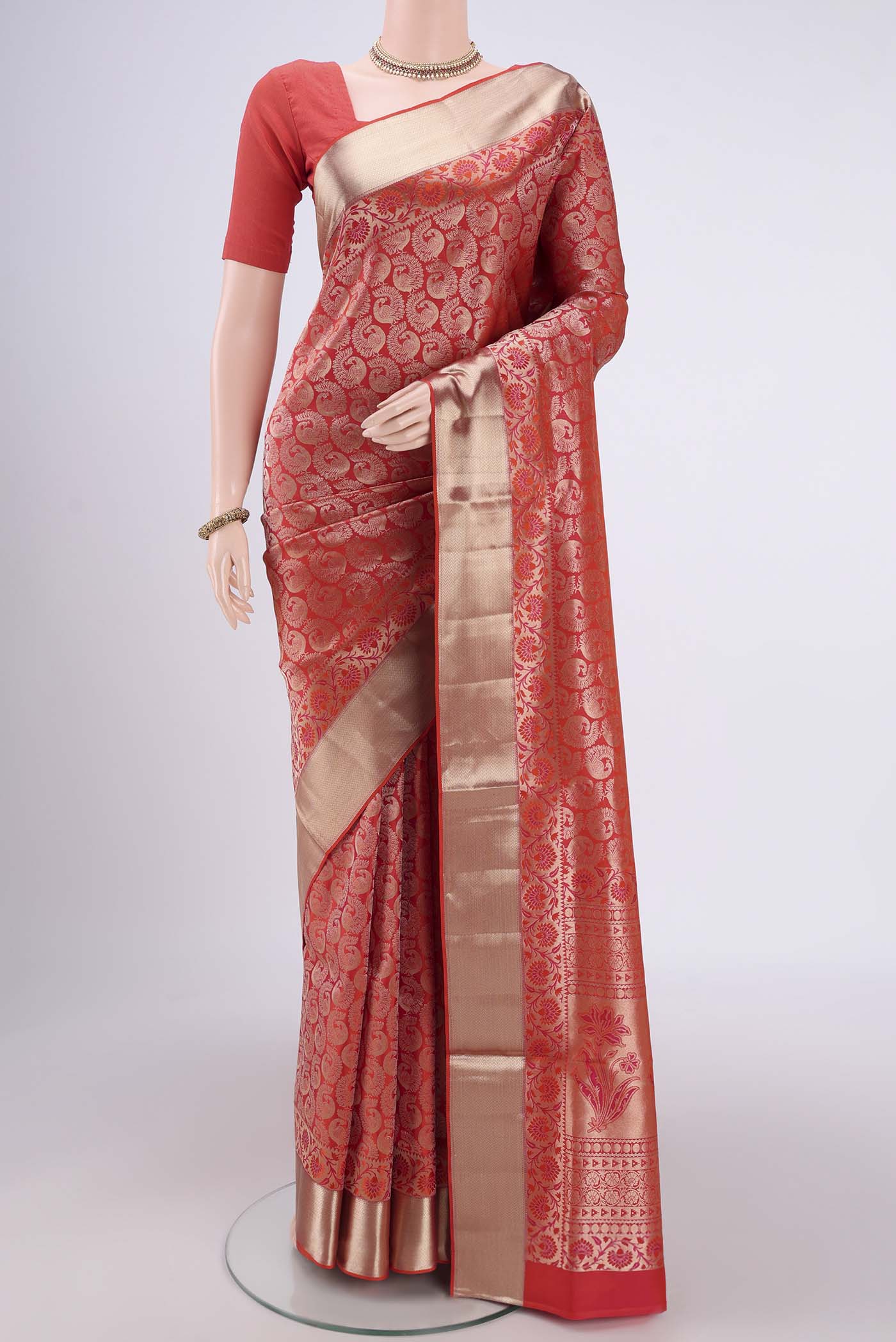 Brick Orange Soft Silk Saree