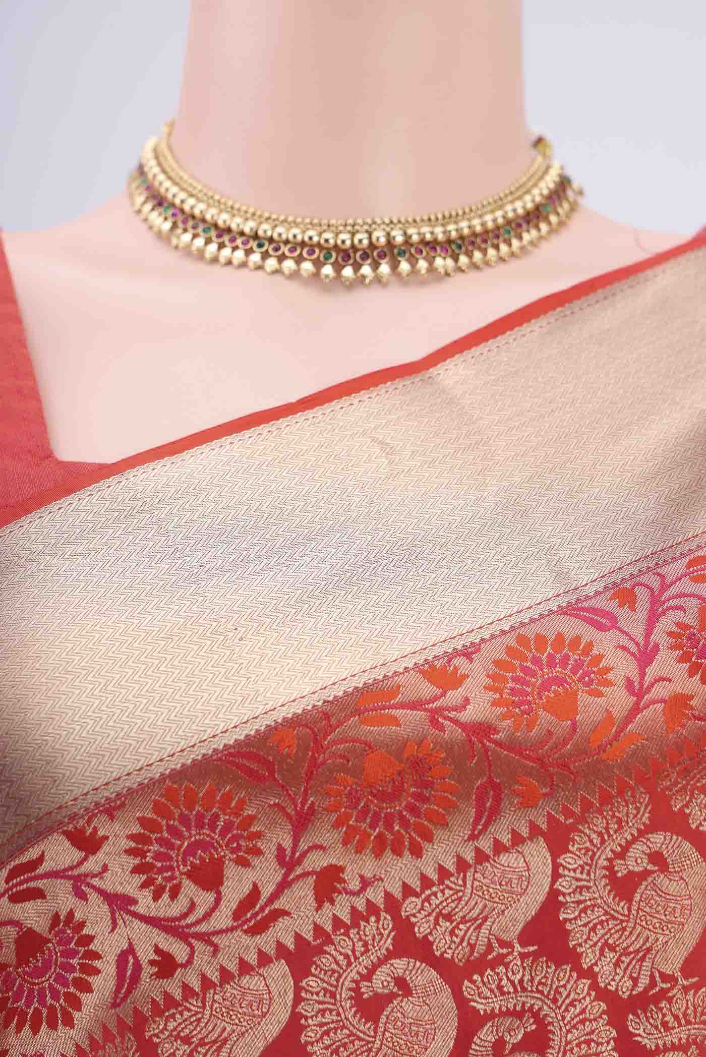 Brick Orange Soft Silk Saree - Image 2