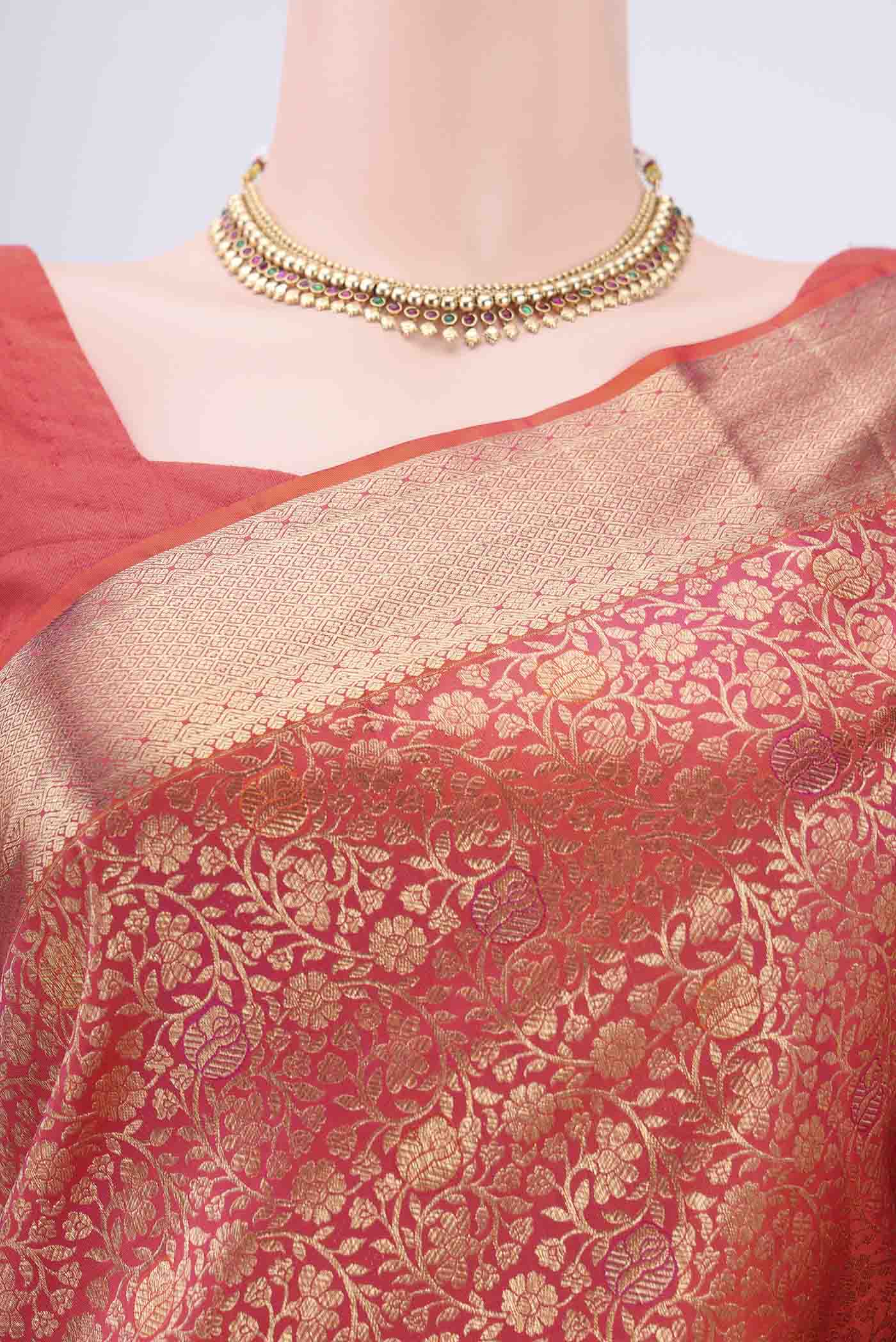 Brick Orange Dual Tone Soft Silk Saree - Image 2