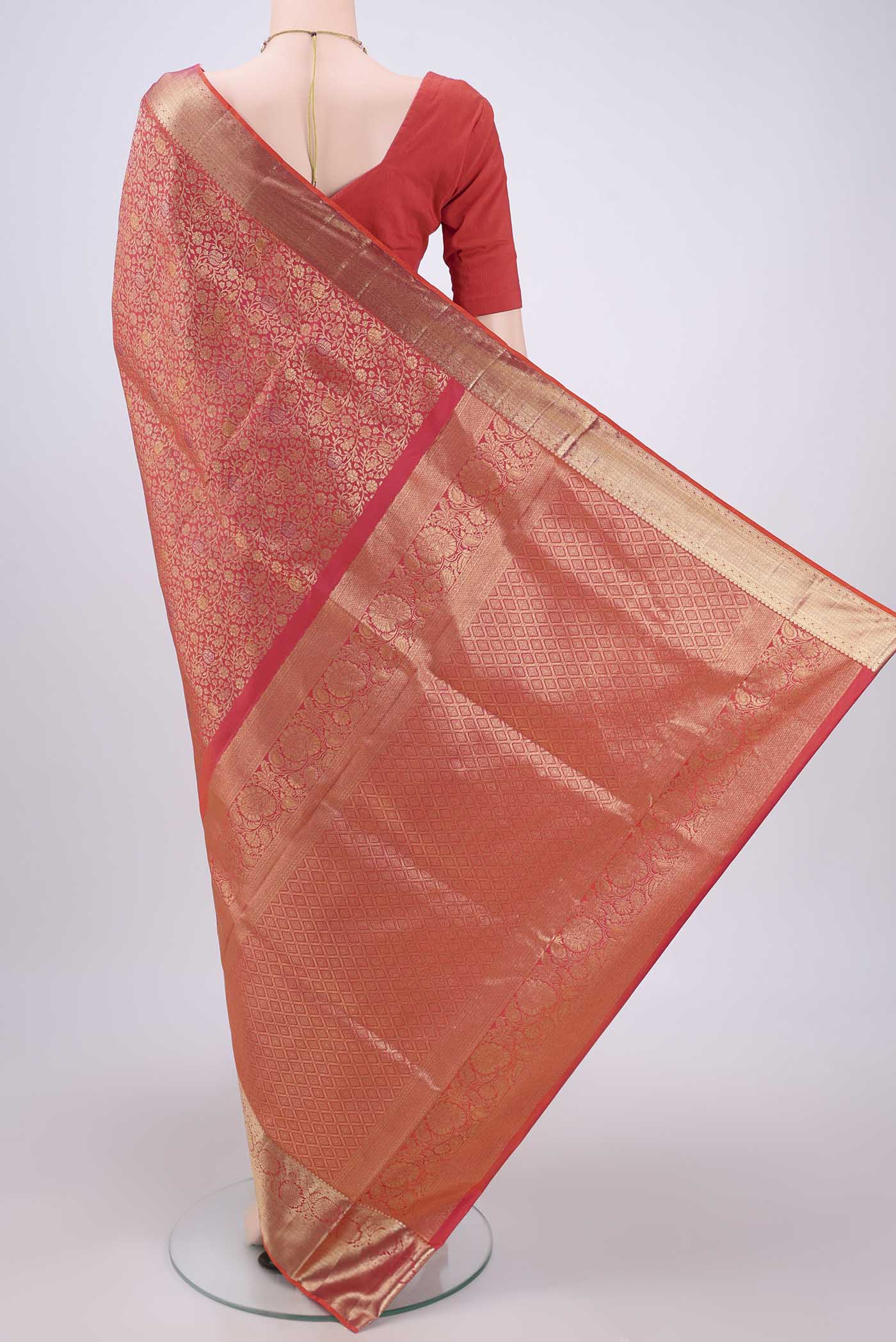 Brick Orange Dual Tone Soft Silk Saree - Image 3
