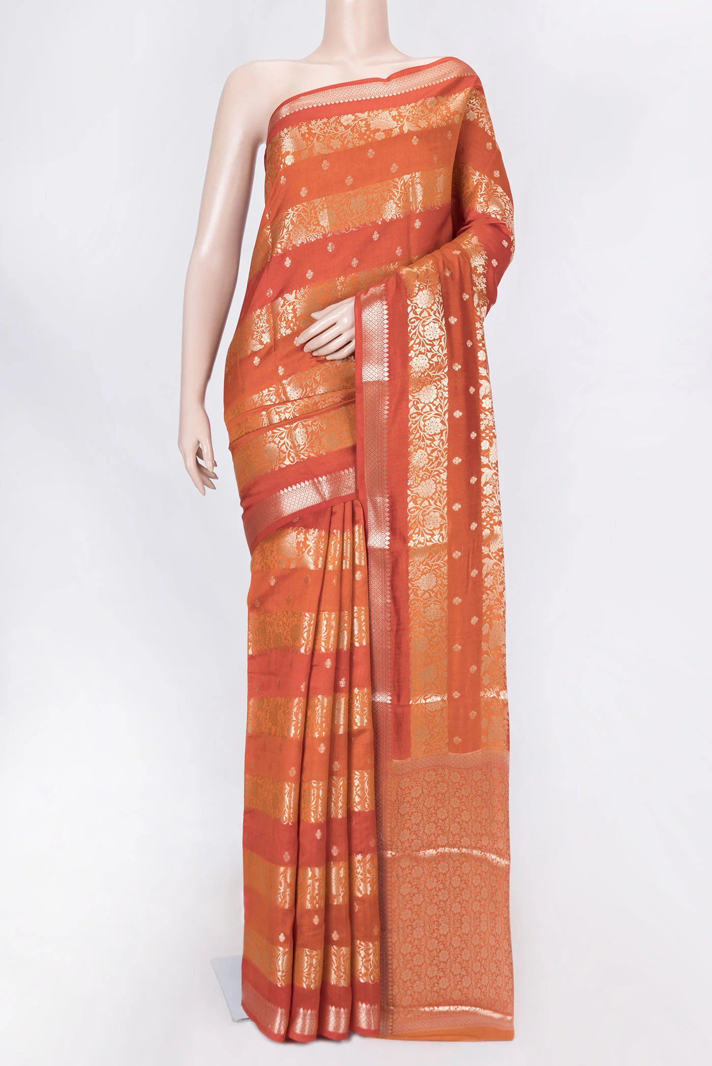 Orange Banarasi Raw Silk Saree