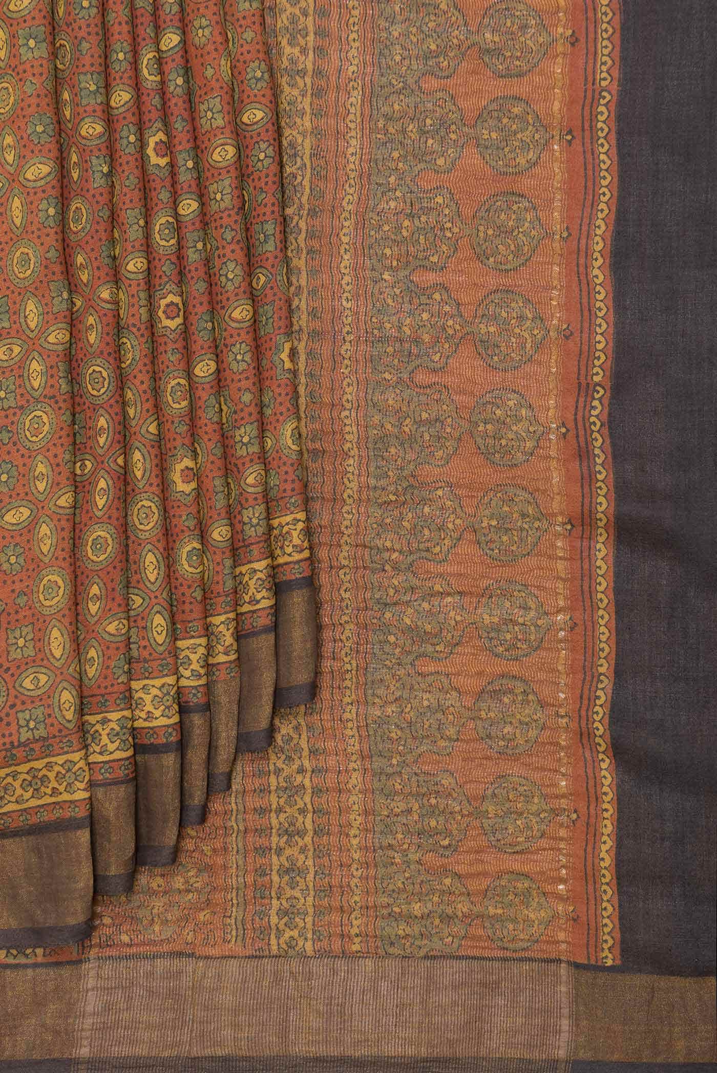 Brick Orange Dual Tone Tussar Silk Saree - Image 2