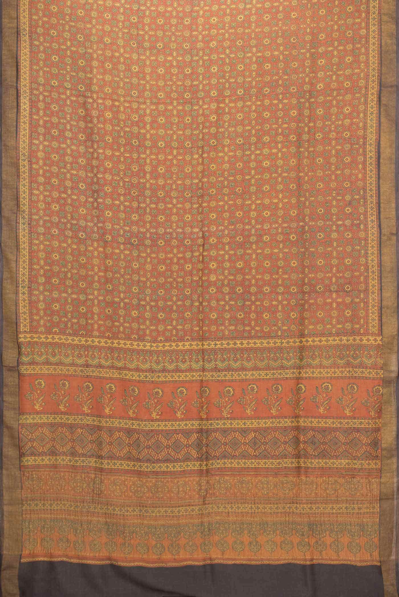 Brick Orange Dual Tone Tussar Silk Saree - Image 4