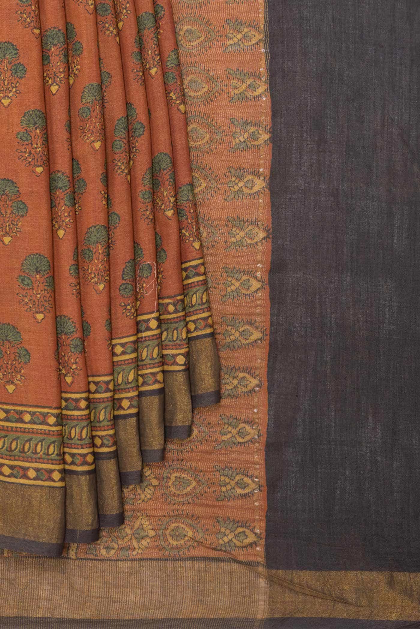 Brick Orange Dual Tone Tussar Silk Saree - Image 2