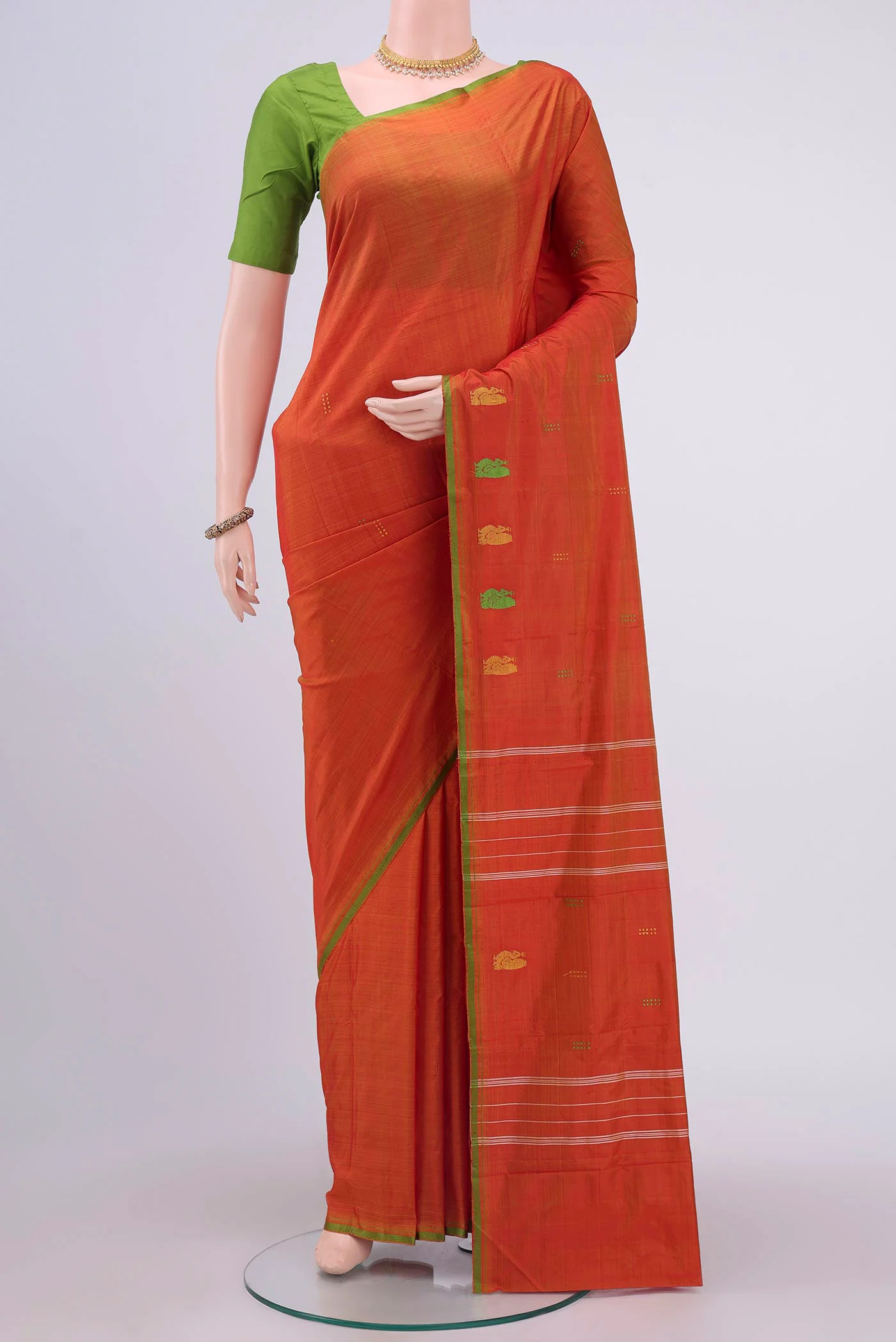 Brick Orange Kanchipuram Silk Saree