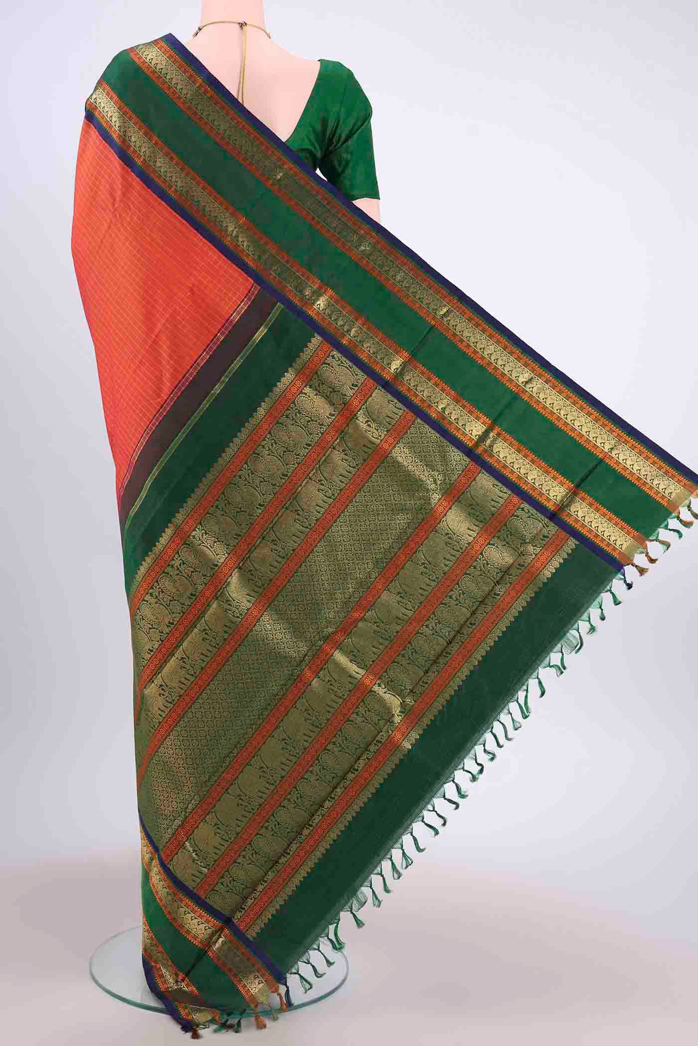 Brick Orange Kanjivaram Silk Saree - Image 3